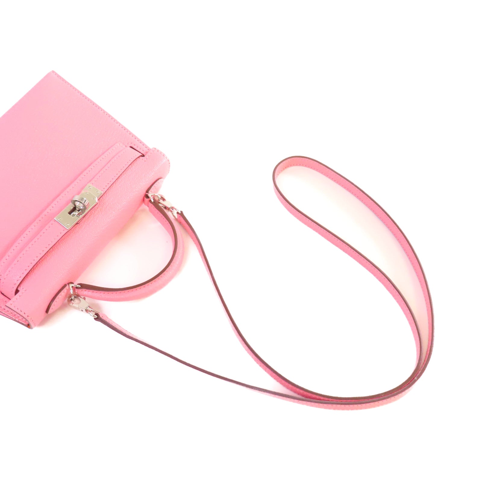 HERMES Chevre皮革Mini Kelly 2 2Way Shoulder Bag銀扣手挽肩背兩用袋Rose Confetti糖果粉色/Orange橙色