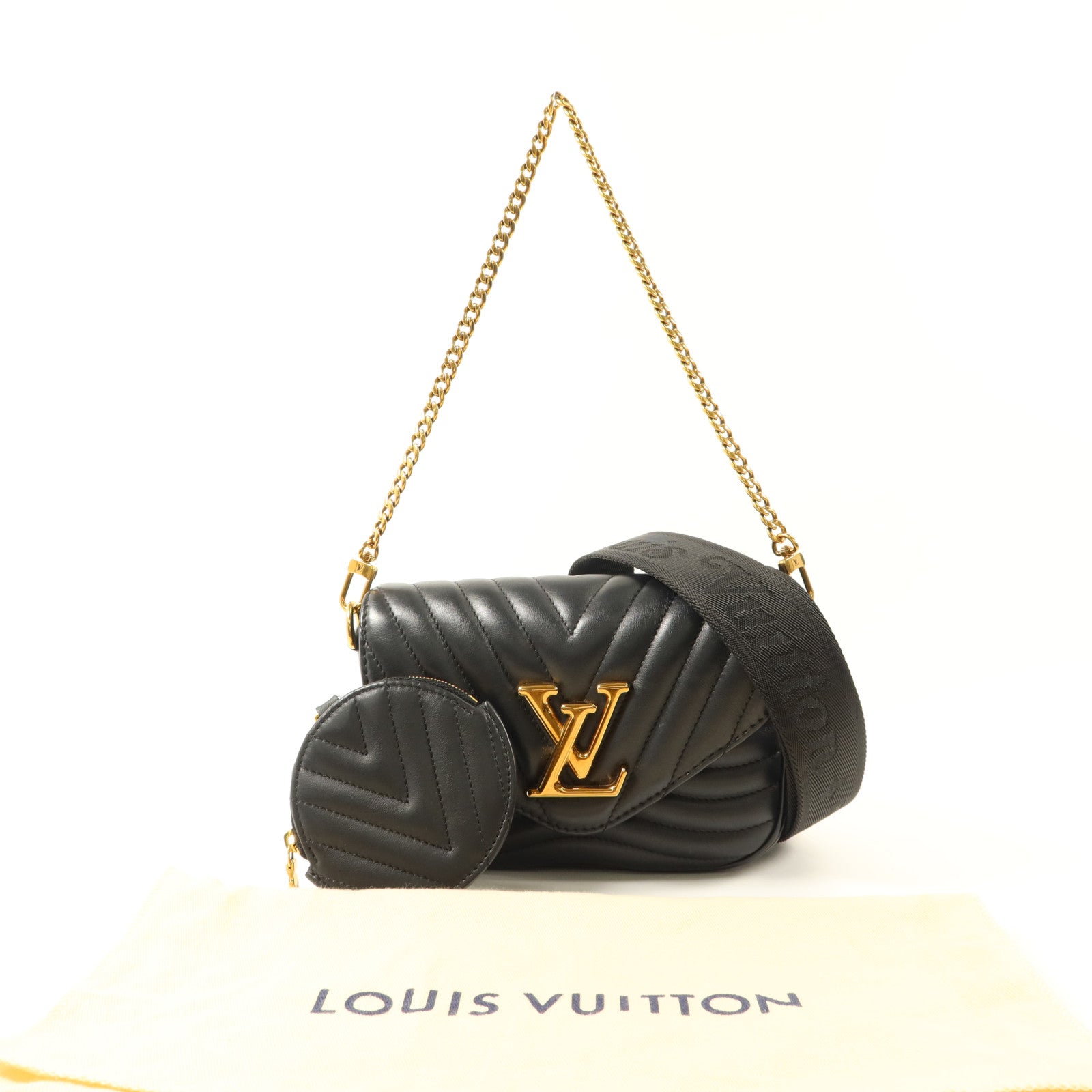 LOUIS VUITTON 牛皮皮革New Wave金扣手挽鏈帶肩背兩用袋
