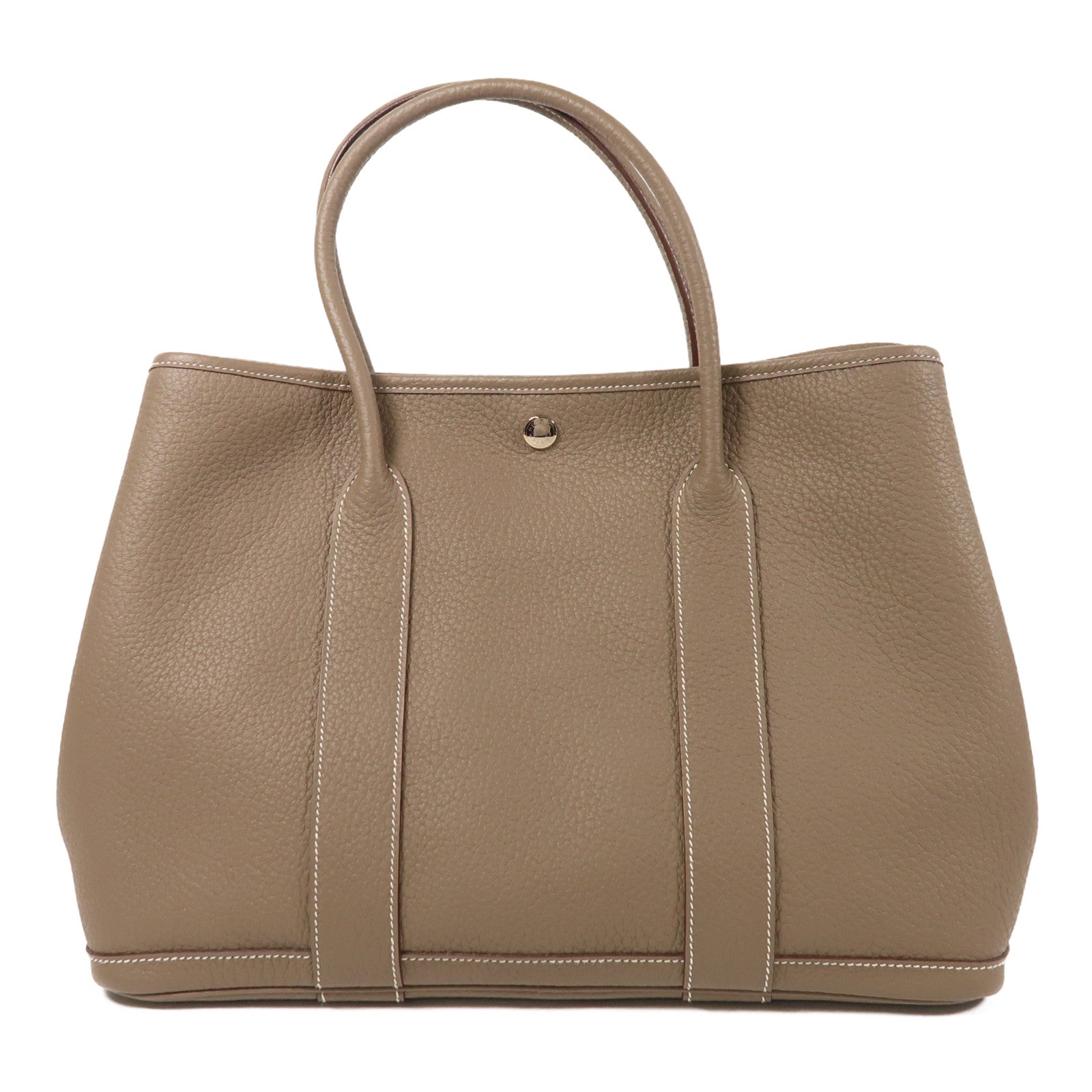 HERMES Negonda皮革Garden Party PM銀扣手挽袋Etoupe