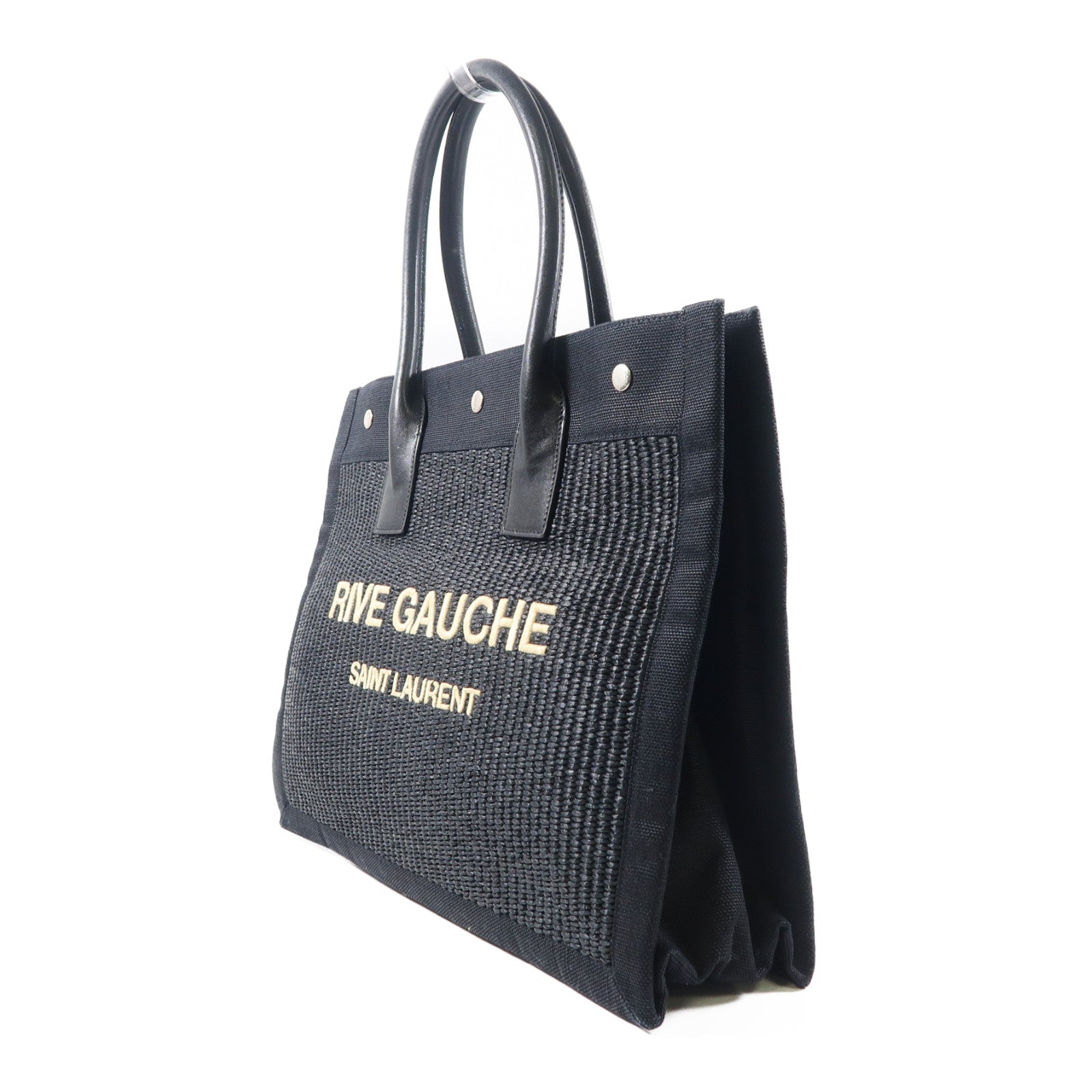SAINT LAURENT 帆布Rive Gauche Tote銀扣手挽袋黑色