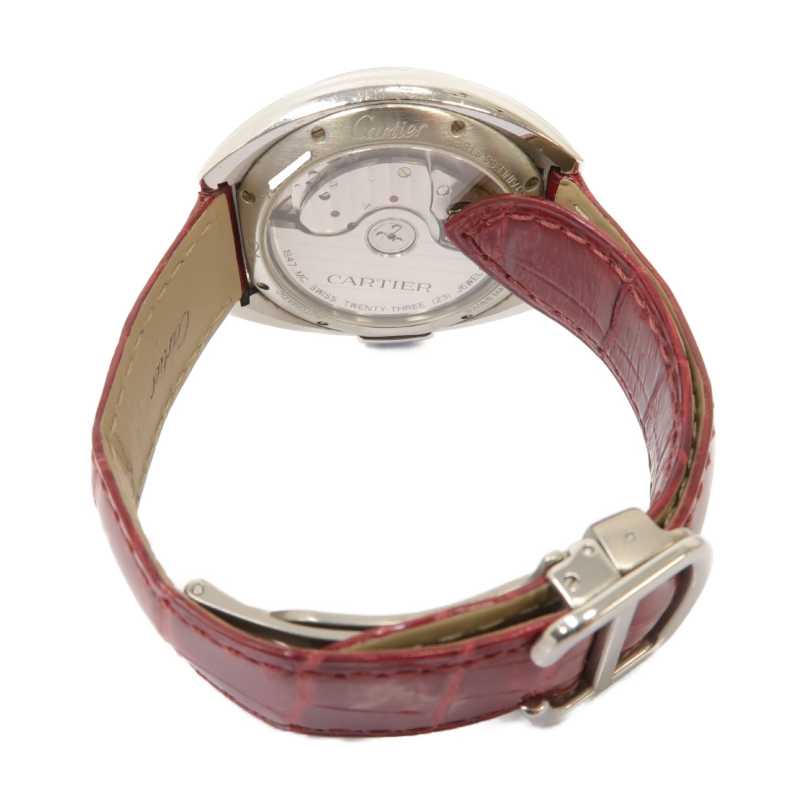 CARTIER Cartier Cle De Cartier不鏽鋼/鱷魚皮革手錶自動機芯白色
