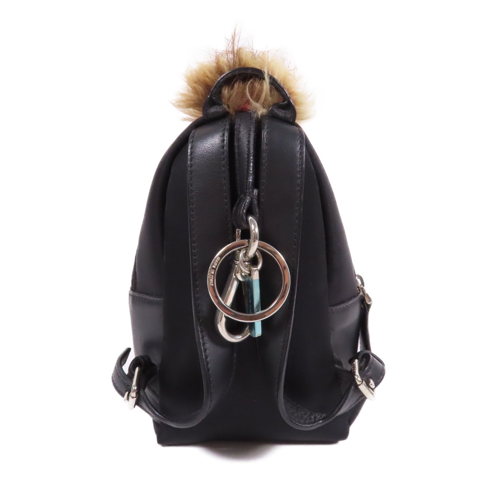 FENDI 牛皮皮革/Fur Monster Micro Backpack掛飾/銀扣零錢包黑色