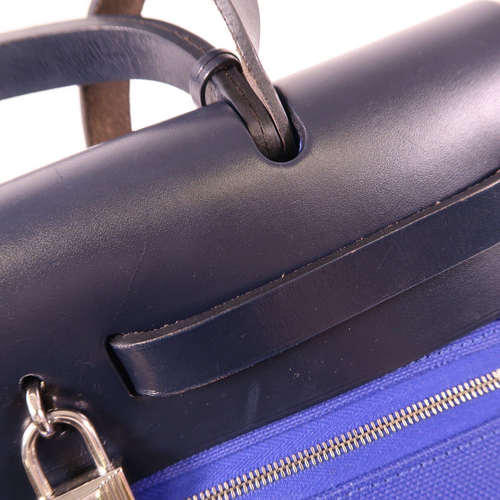 HERMES 帆布Herbag PM銀扣手挽肩背兩用袋Bleu Electrique