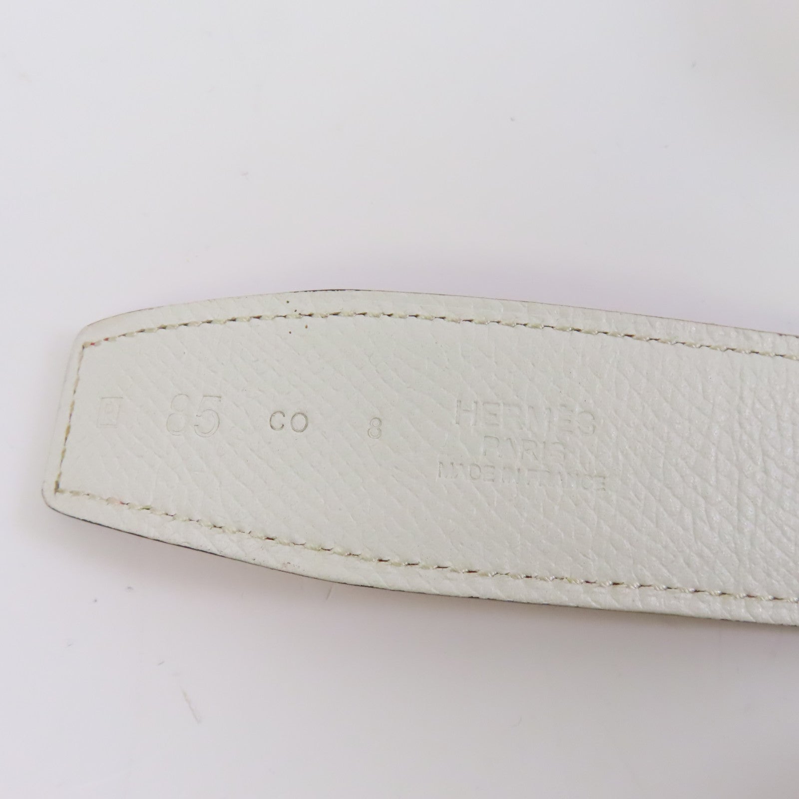 HERMES Epsom皮革H Belt 85cm銀扣皮帶白色