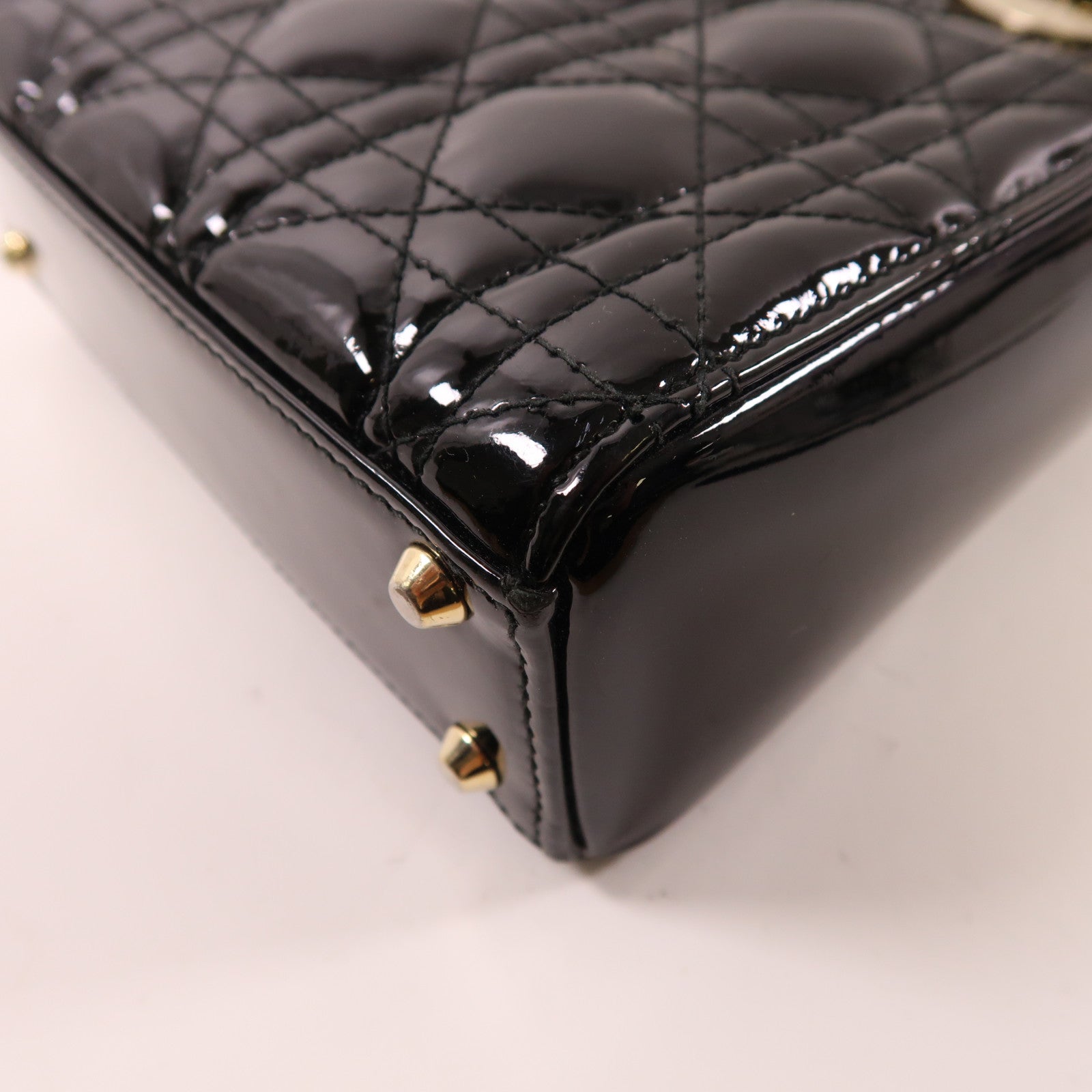 Dior 漆皮皮革Mini Lady Dior金扣鏈帶手挽肩背兩用袋