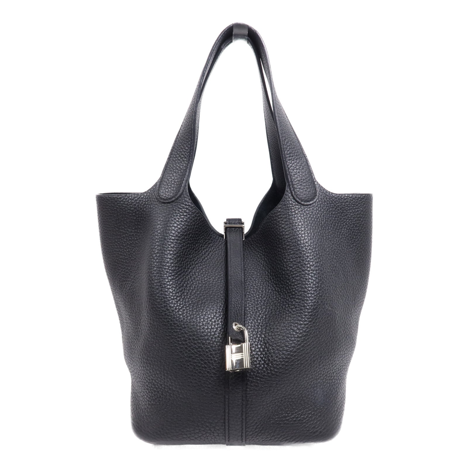 HERMES Clemence皮革Picotin MM銀扣手挽袋Noir