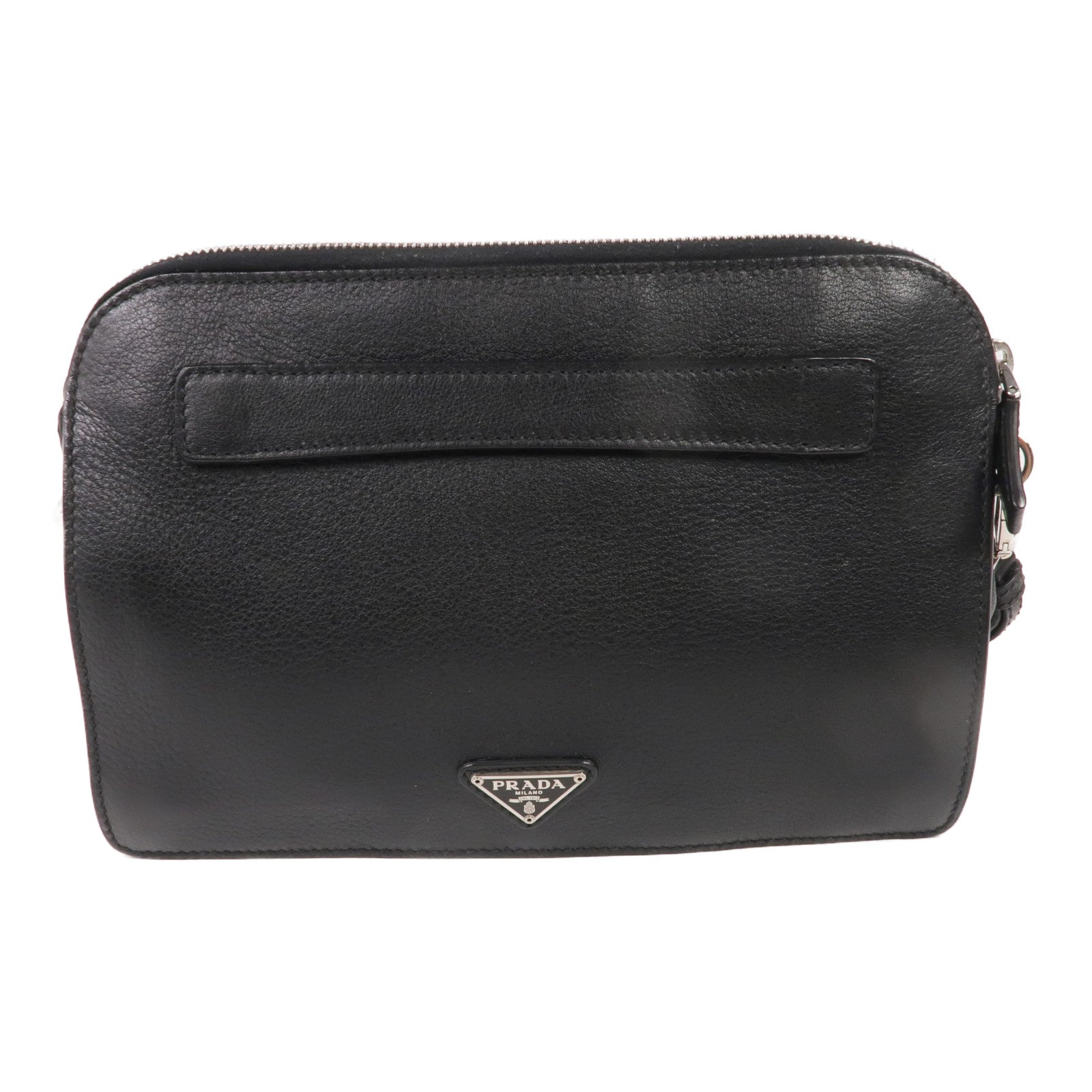 PRADA 牛皮皮革Clutch Bag銀扣手拿包