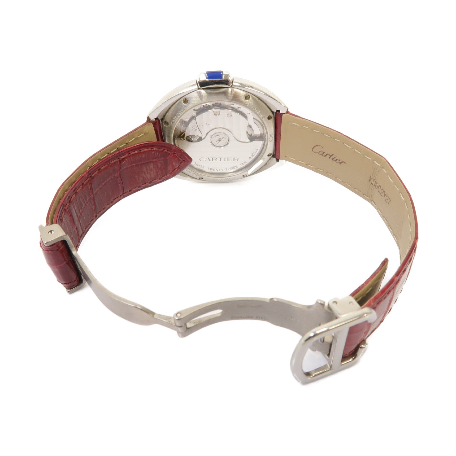 CARTIER Cartier Cle De Cartier不鏽鋼/鱷魚皮革手錶自動機芯白色
