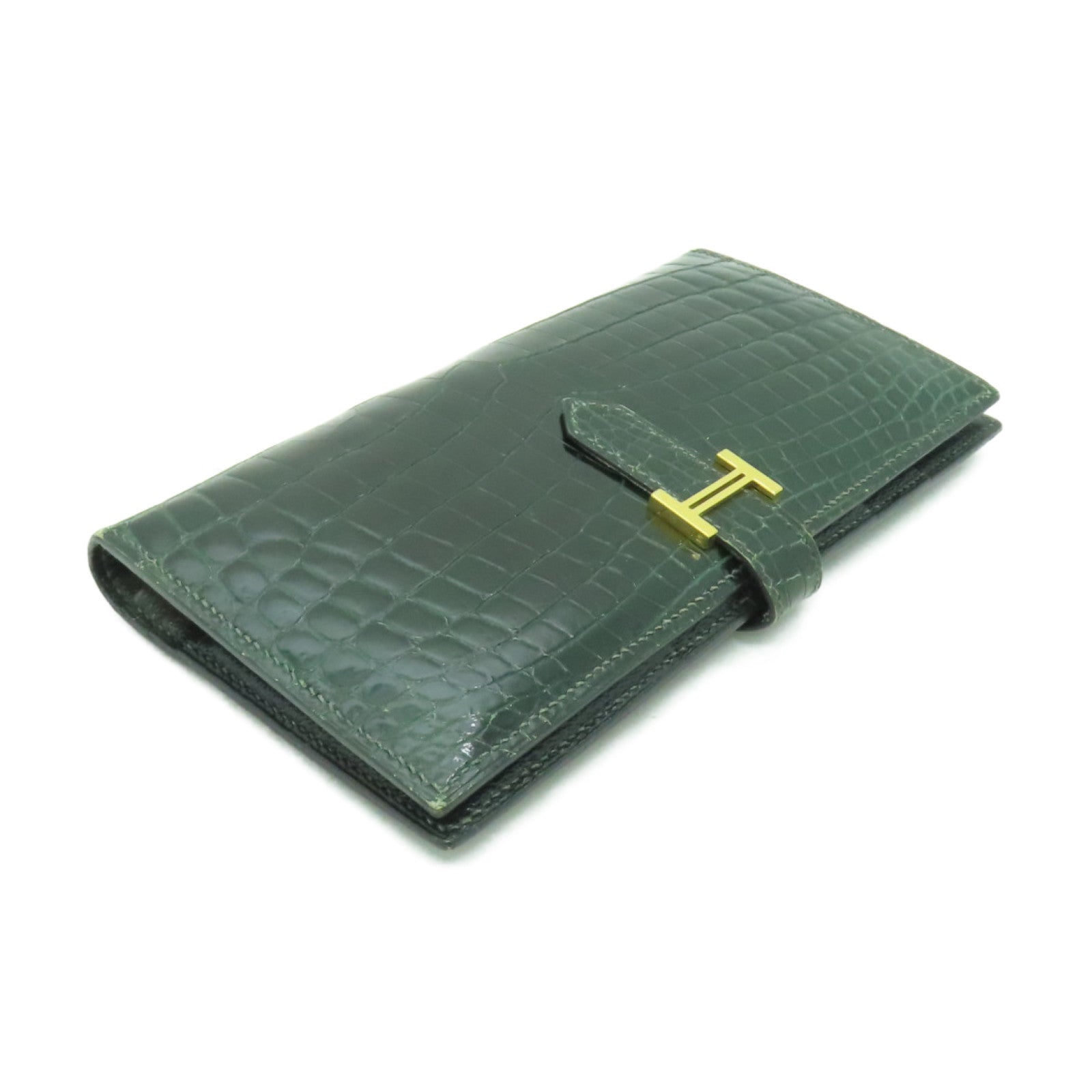 HERMES 【激減優惠】鱷魚皮革Bearn Wallet金扣長錢包Vert Emerald綠色