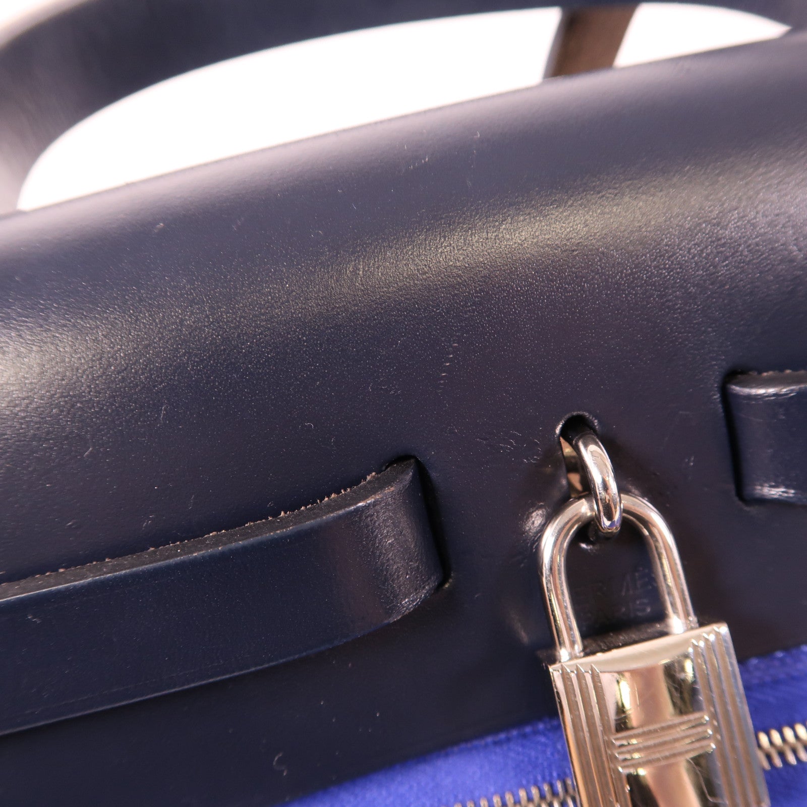 HERMES 帆布Herbag PM銀扣手挽肩背兩用袋Bleu Electrique