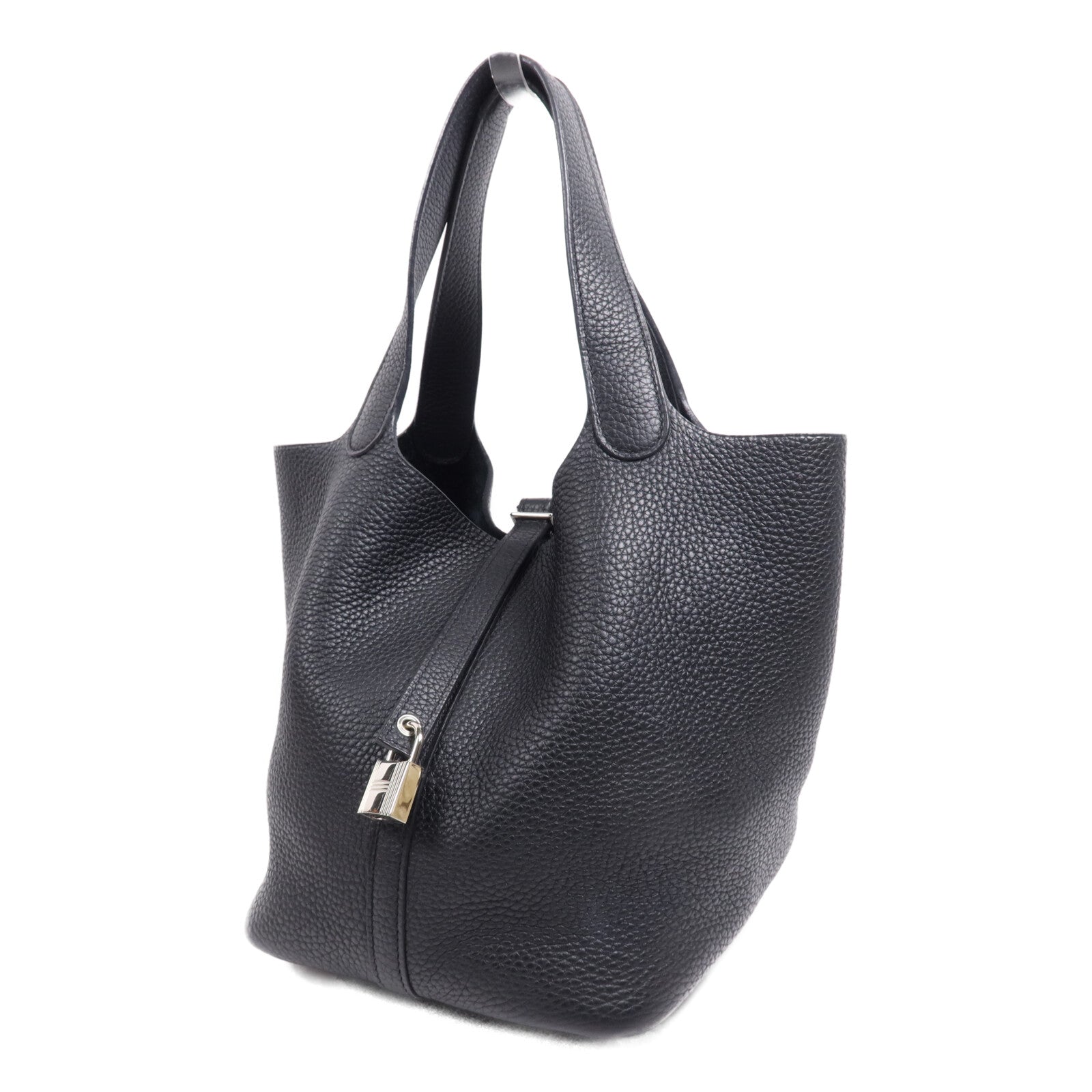 HERMES Clemence皮革Picotin MM銀扣手挽袋Noir