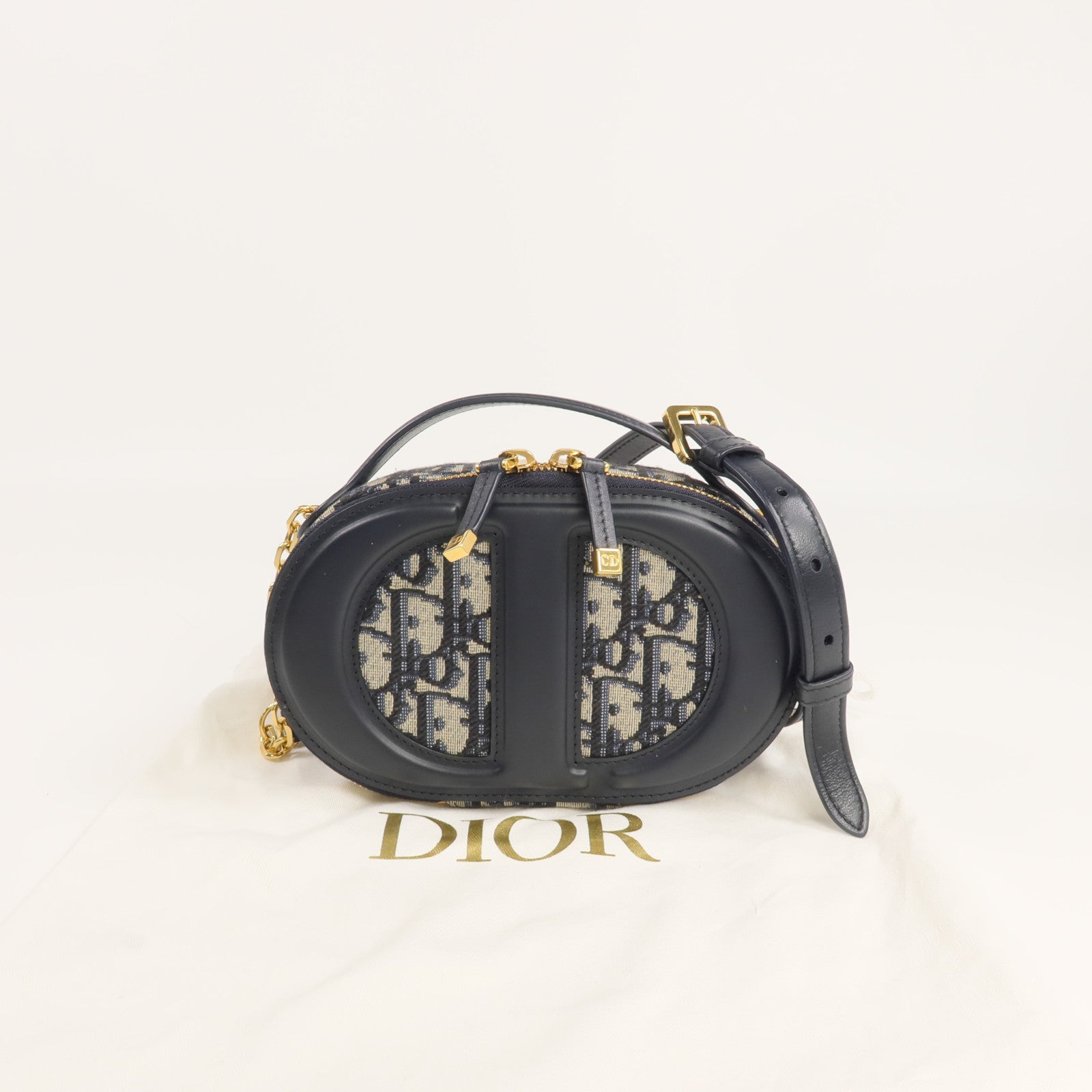 Dior 帆布/皮革CD Signature Oval Camera金扣手挽肩背兩用袋