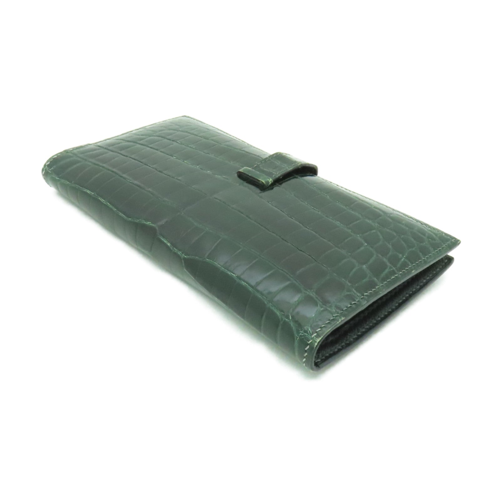 HERMES 【激減優惠】鱷魚皮革Bearn Wallet金扣長錢包Vert Emerald綠色