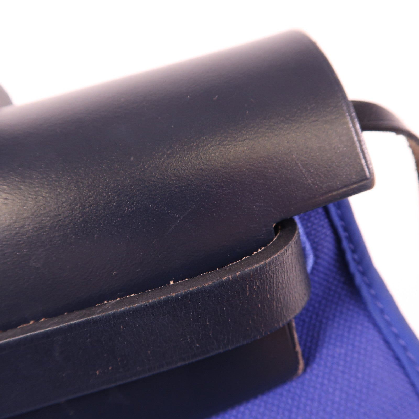 HERMES 帆布Herbag PM銀扣手挽肩背兩用袋Bleu Electrique