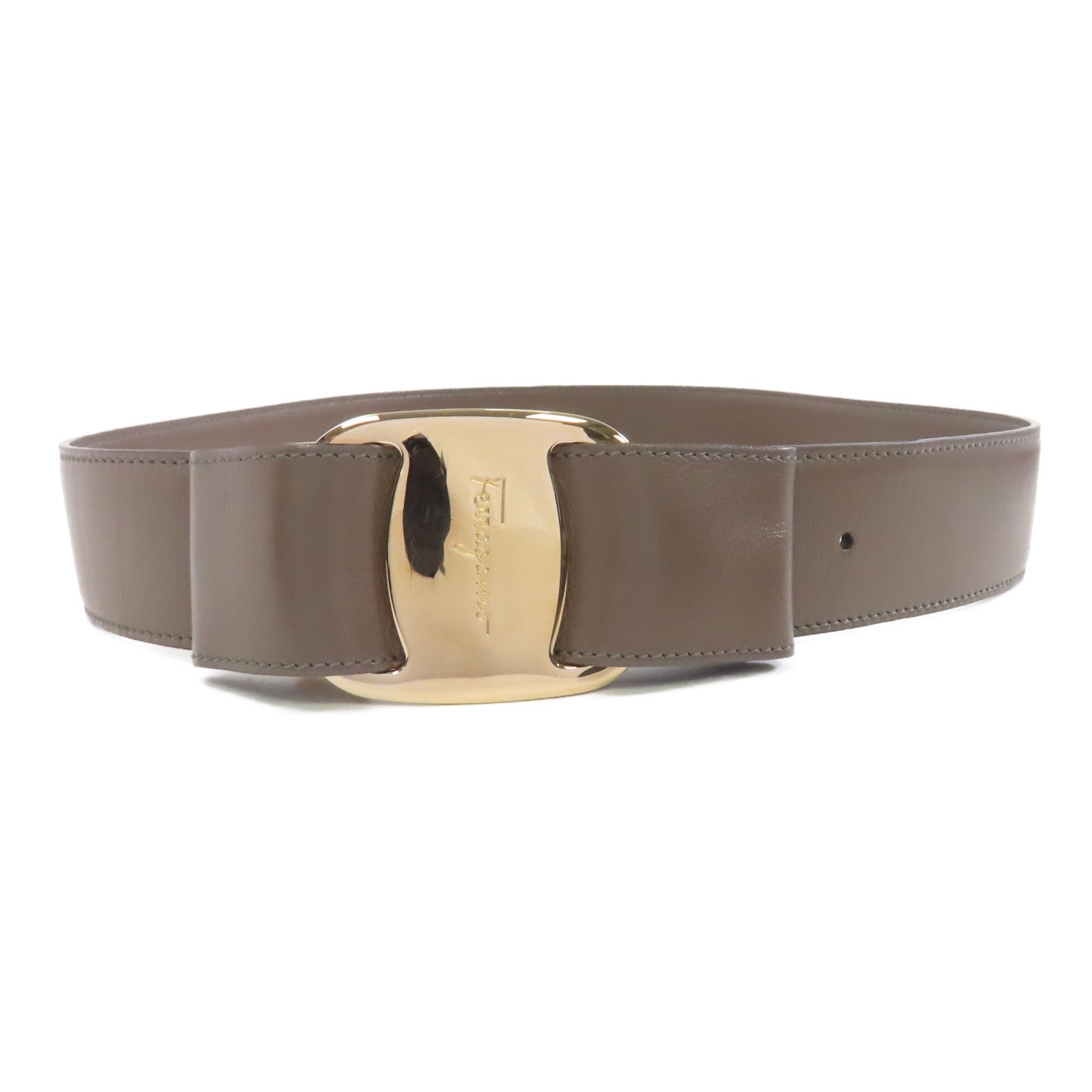 Salvatore Ferragamo 牛皮皮革Belt 80cm金扣皮帶米灰色