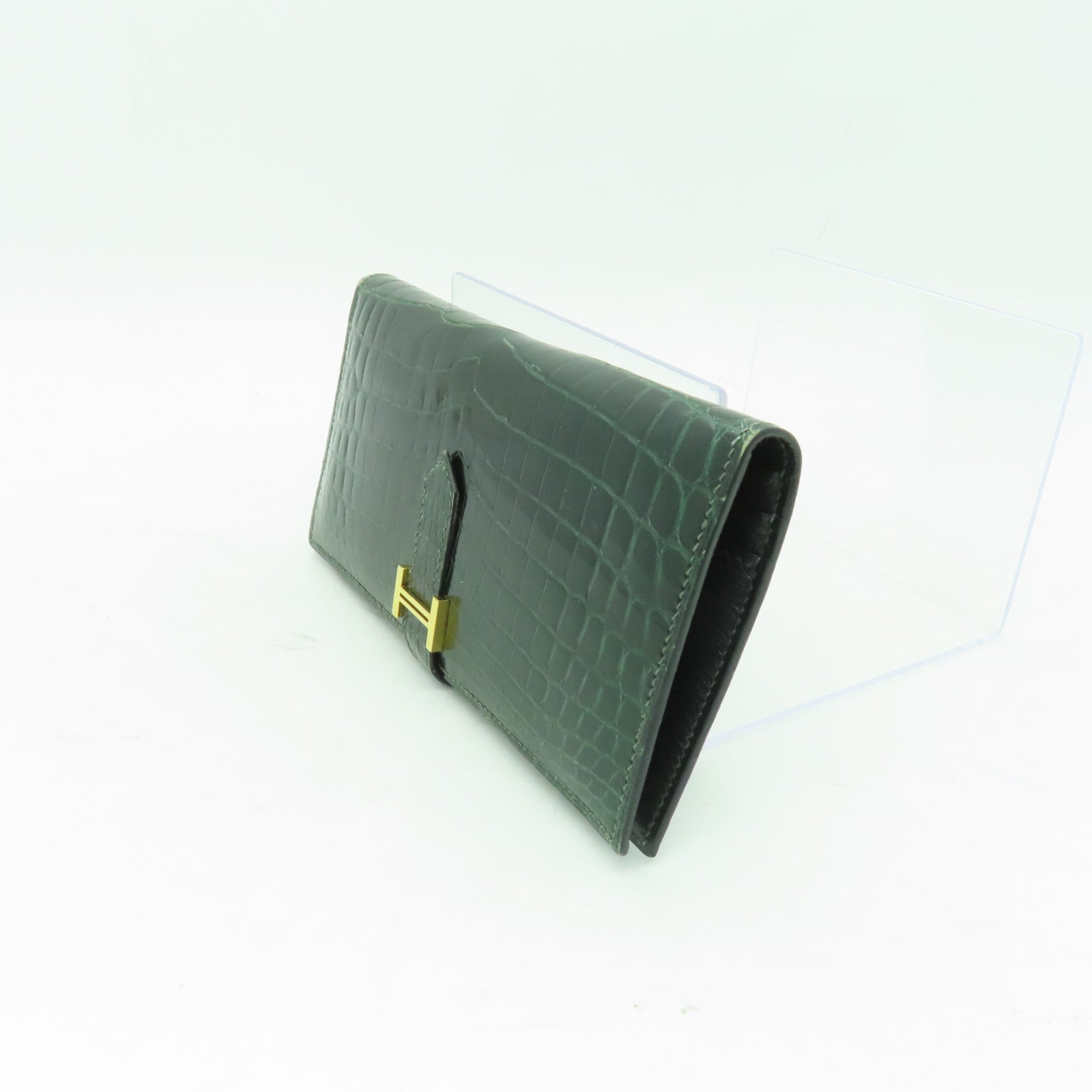 HERMES 【激減優惠】鱷魚皮革Bearn Wallet金扣長錢包Vert Emerald綠色