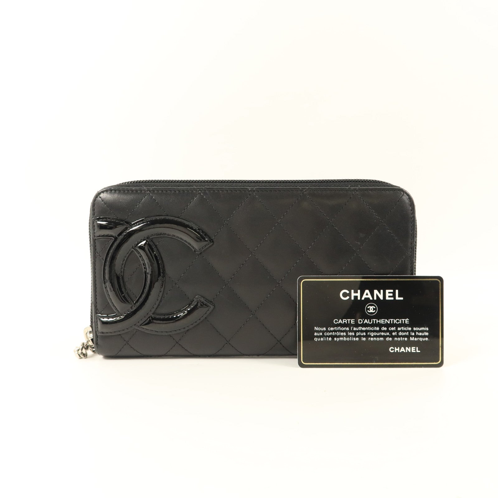 CHANEL 牛皮皮革Cambon Long Round Wallet銀扣長錢包