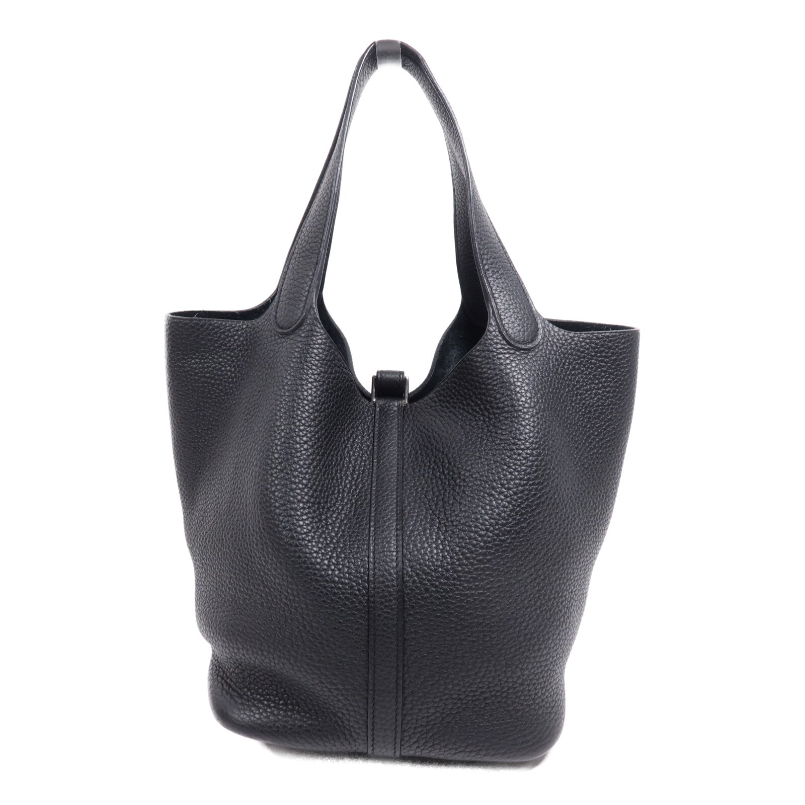 HERMES Clemence皮革Picotin MM銀扣手挽袋Noir