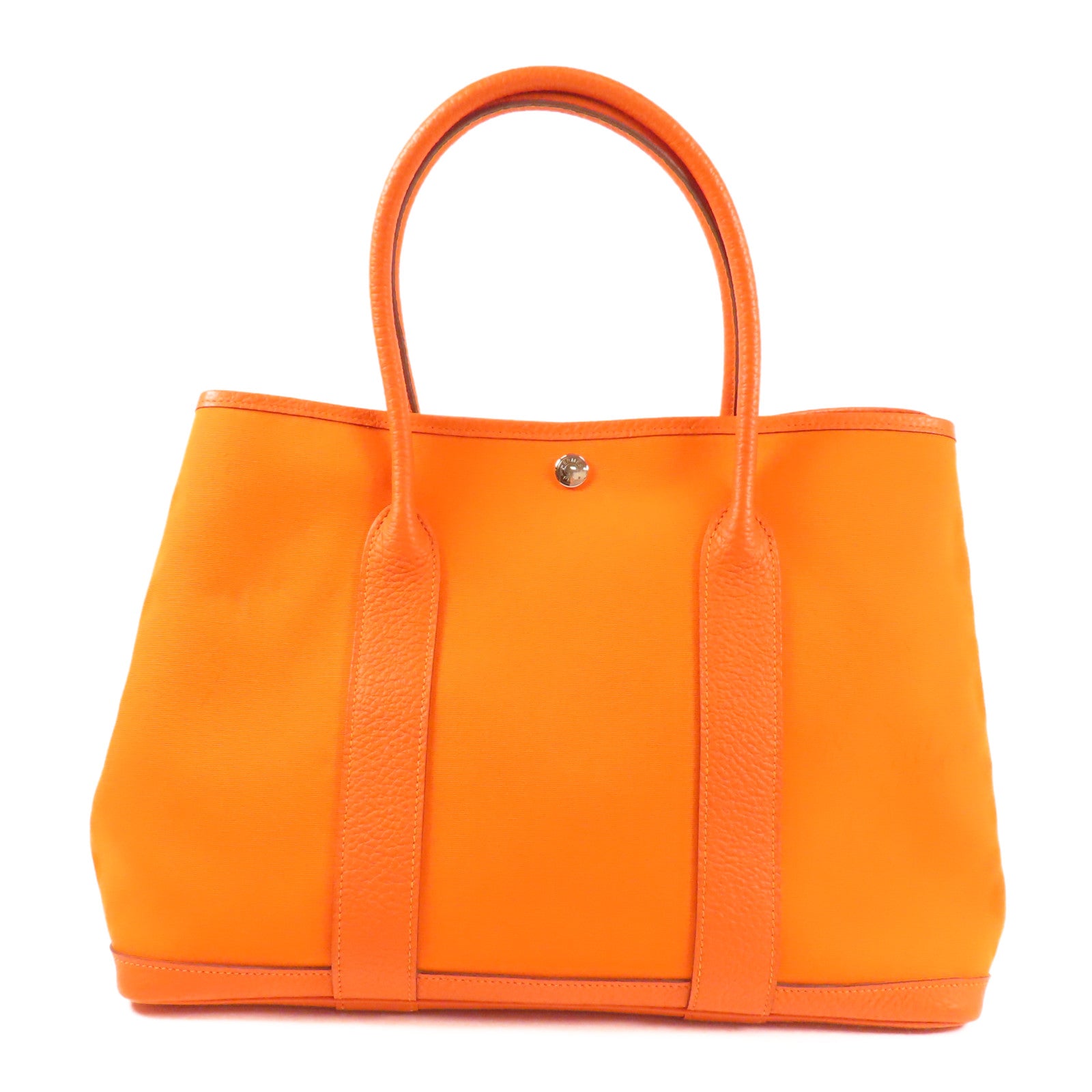 HERMES 帆布Garden Party銀扣手挽袋Orange