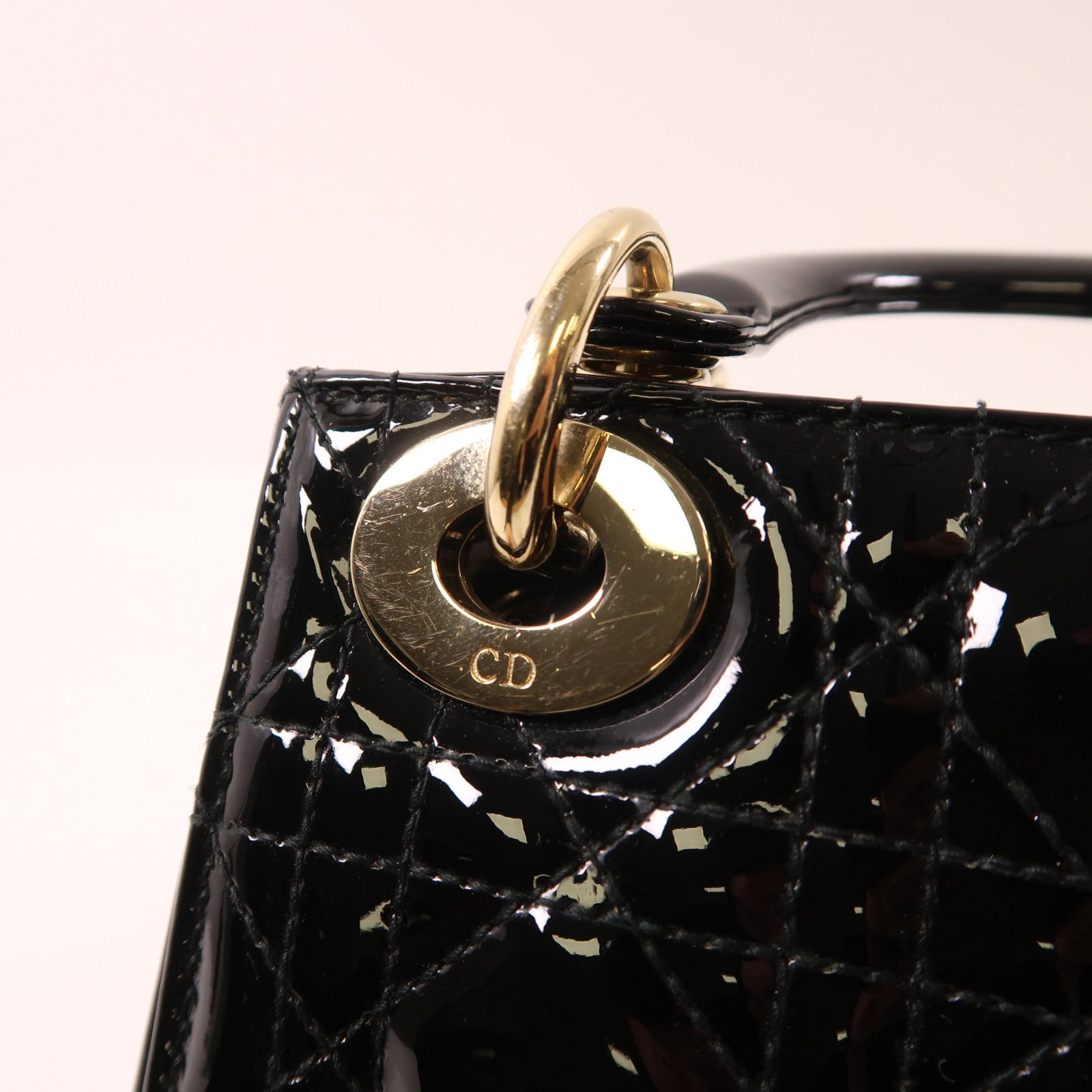 Dior 漆皮皮革Mini Lady Dior金扣鏈帶手挽肩背兩用袋