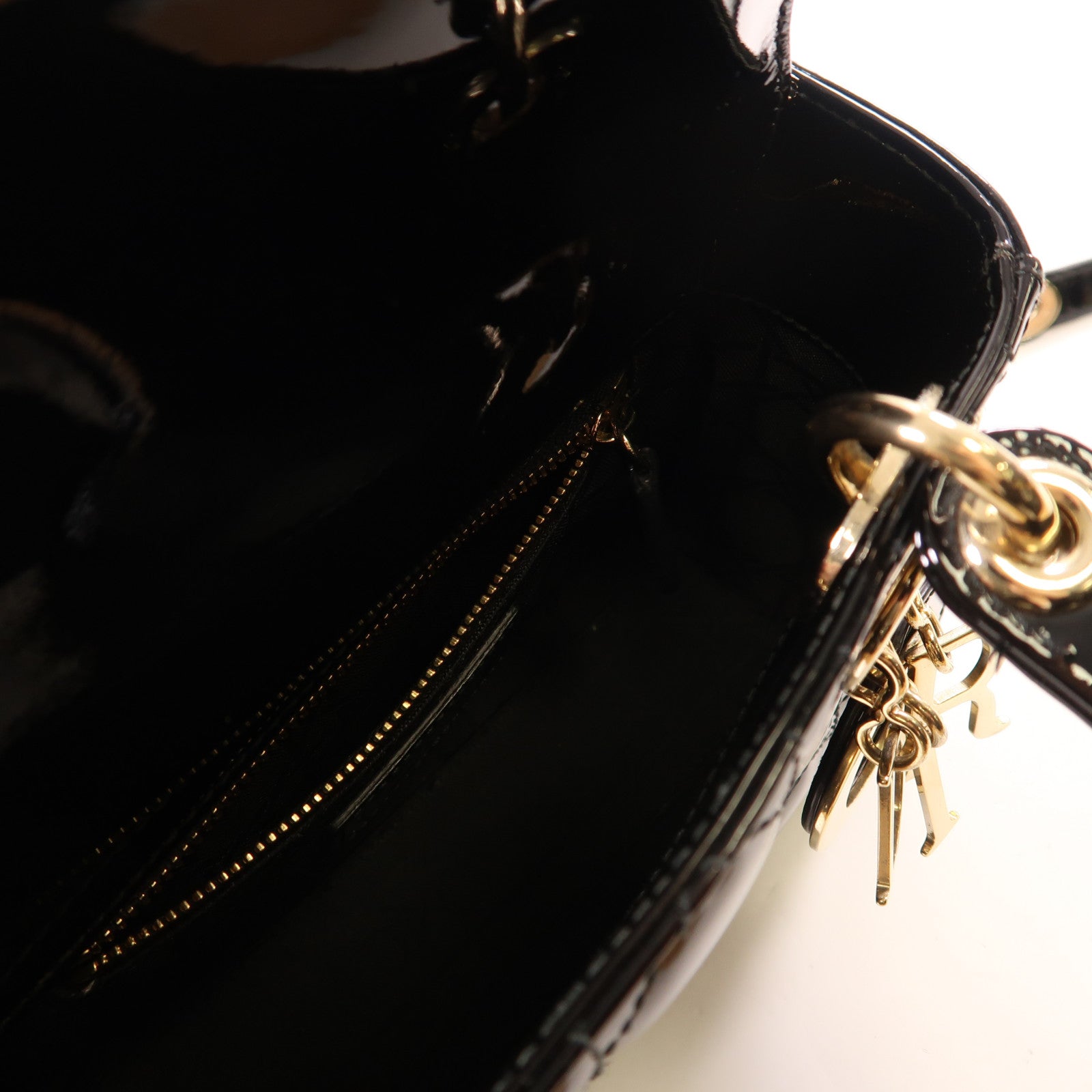 Dior 漆皮皮革Mini Lady Dior金扣鏈帶手挽肩背兩用袋