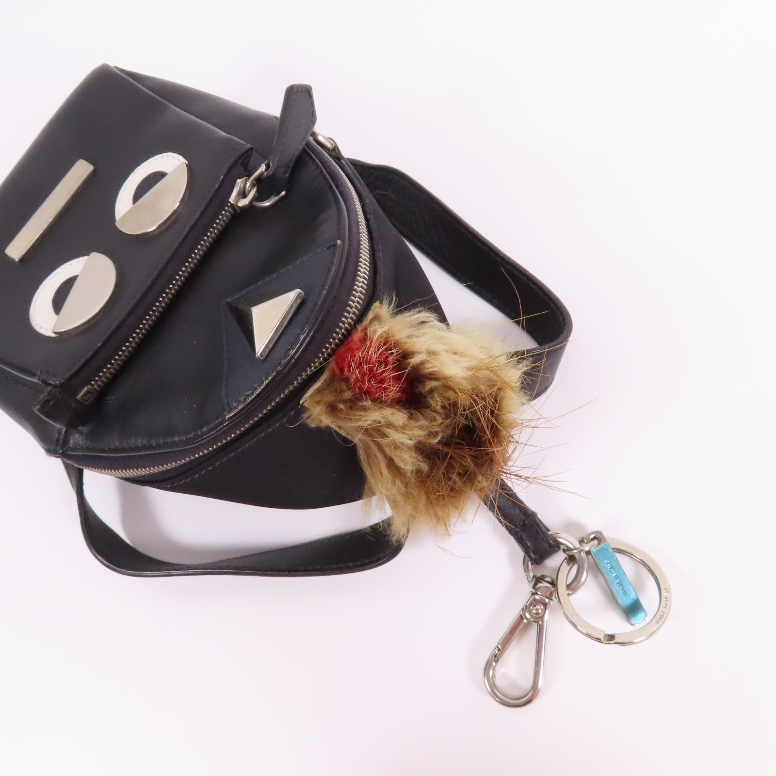 FENDI 牛皮皮革/Fur Monster Micro Backpack掛飾/銀扣零錢包黑色