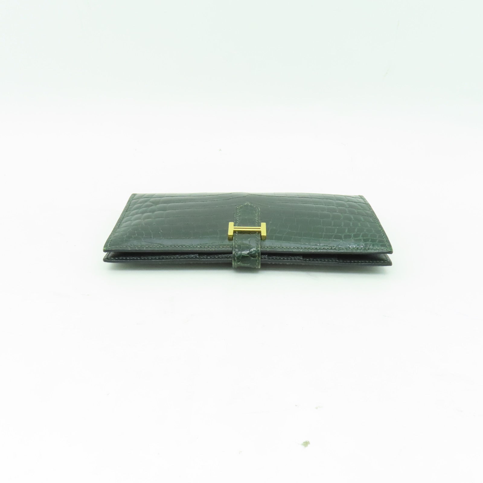 HERMES 【激減優惠】鱷魚皮革Bearn Wallet金扣長錢包Vert Emerald綠色