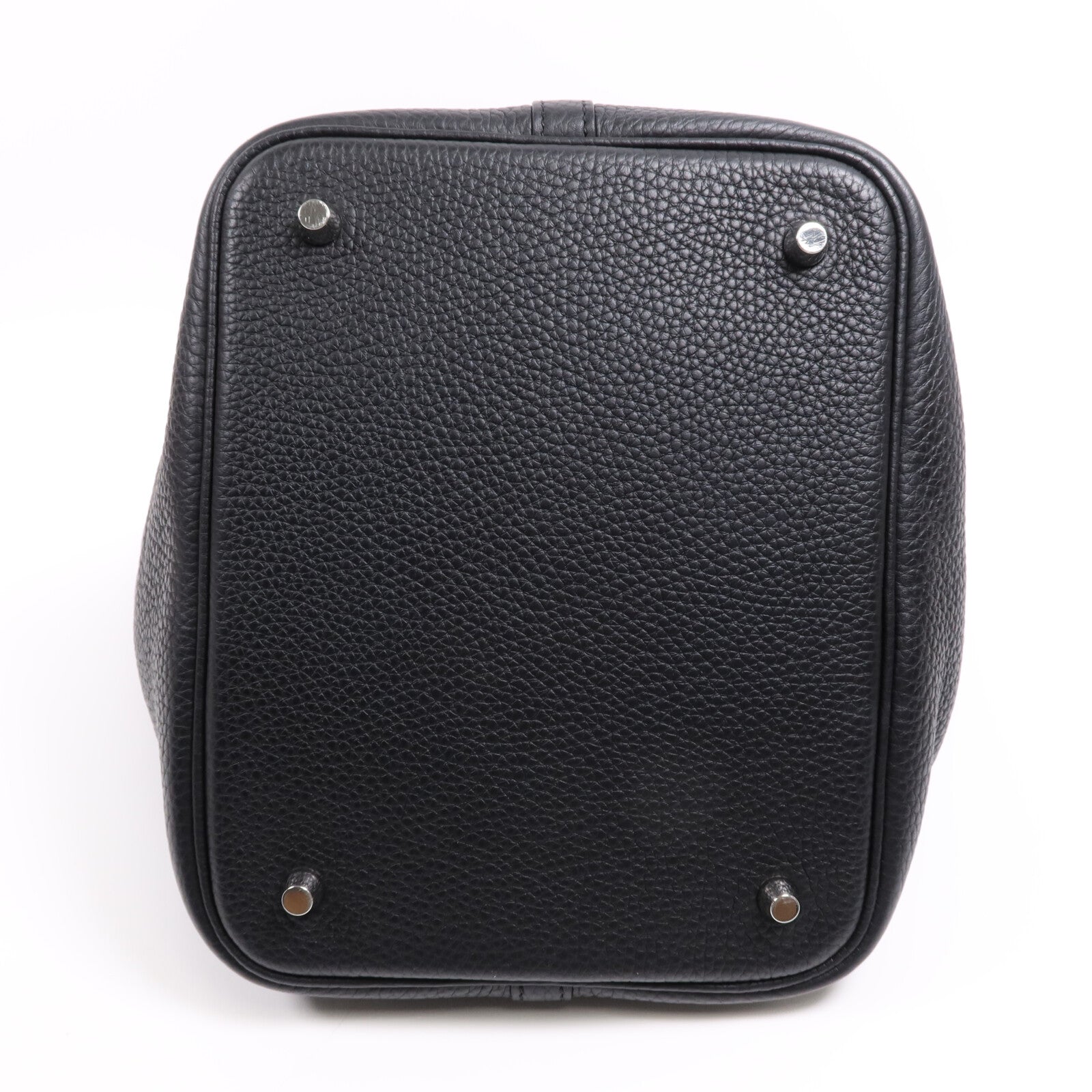 HERMES Clemence皮革Picotin MM銀扣手挽袋Noir