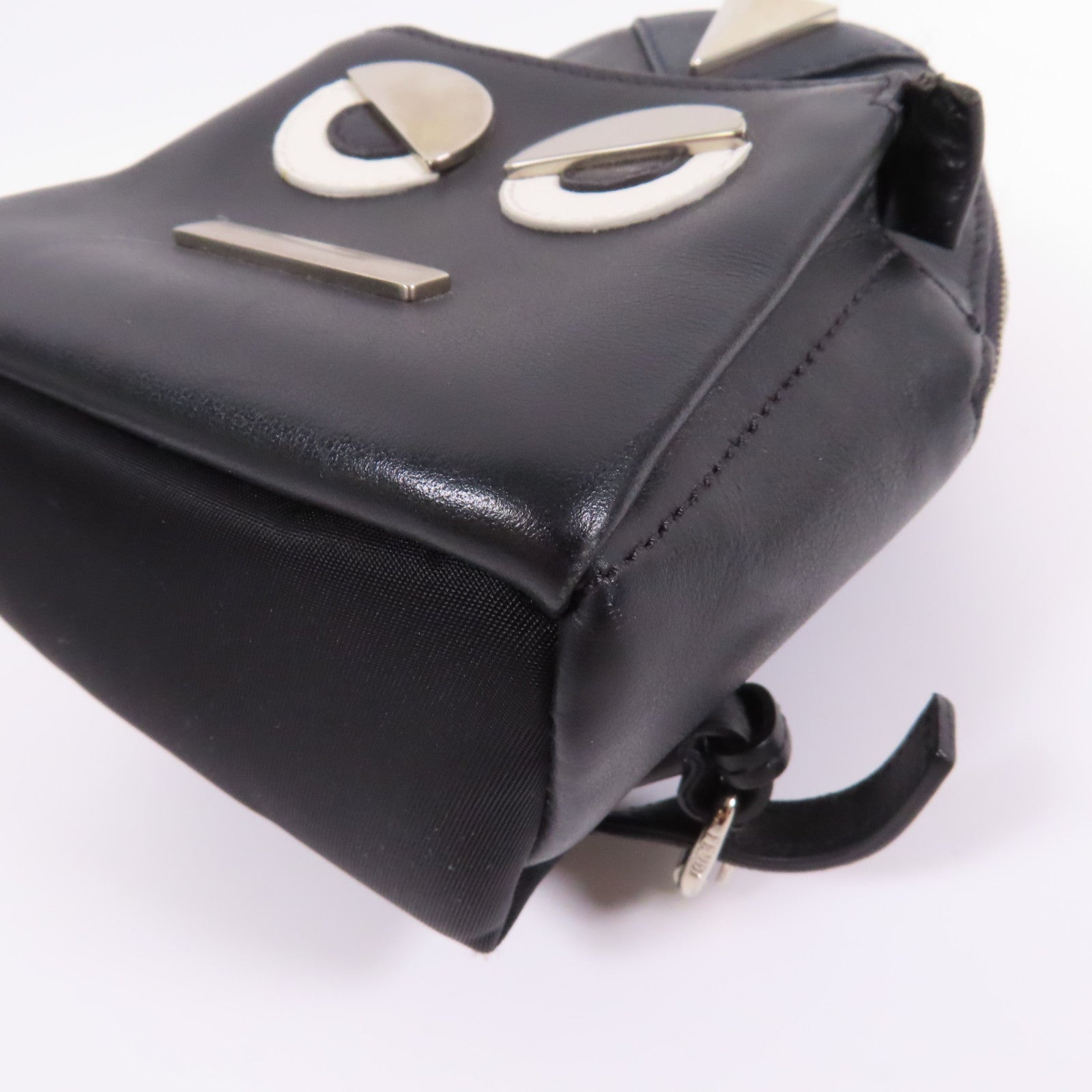 FENDI 牛皮皮革/Fur Monster Micro Backpack掛飾/銀扣零錢包黑色