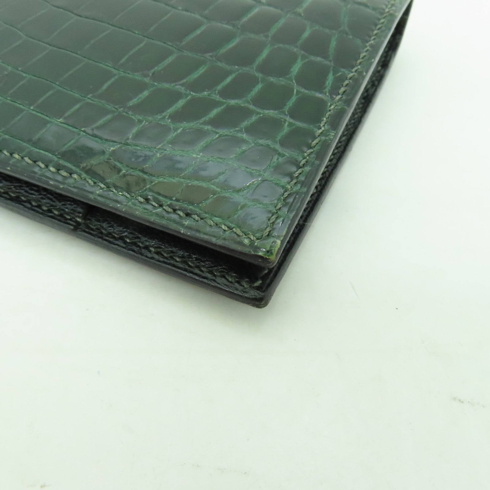 HERMES 【激減優惠】鱷魚皮革Bearn Wallet金扣長錢包Vert Emerald綠色
