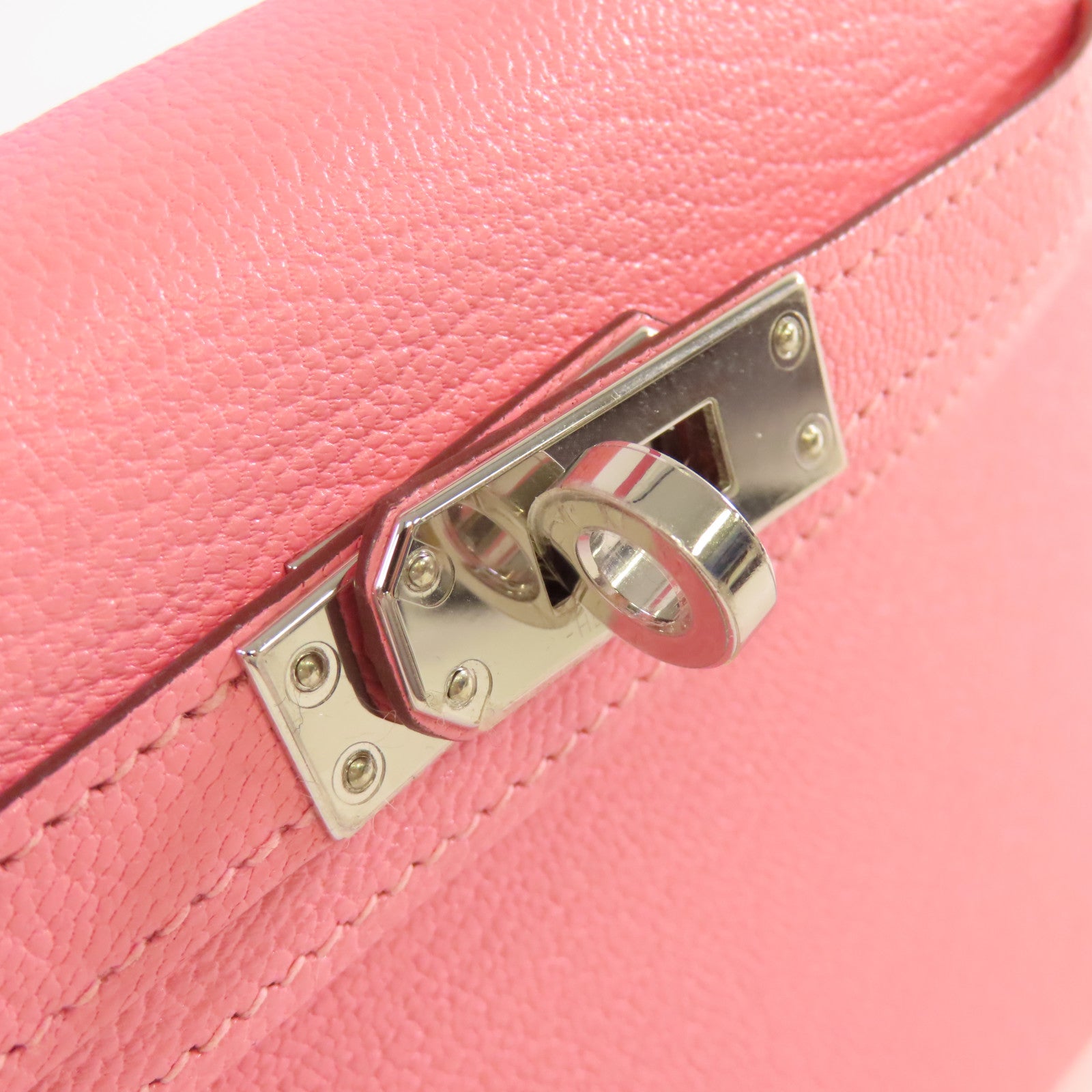 HERMES Chevre皮革Mini Kelly 2 2Way Shoulder Bag銀扣手挽肩背兩用袋Rose Confetti糖果粉色/Orange橙色