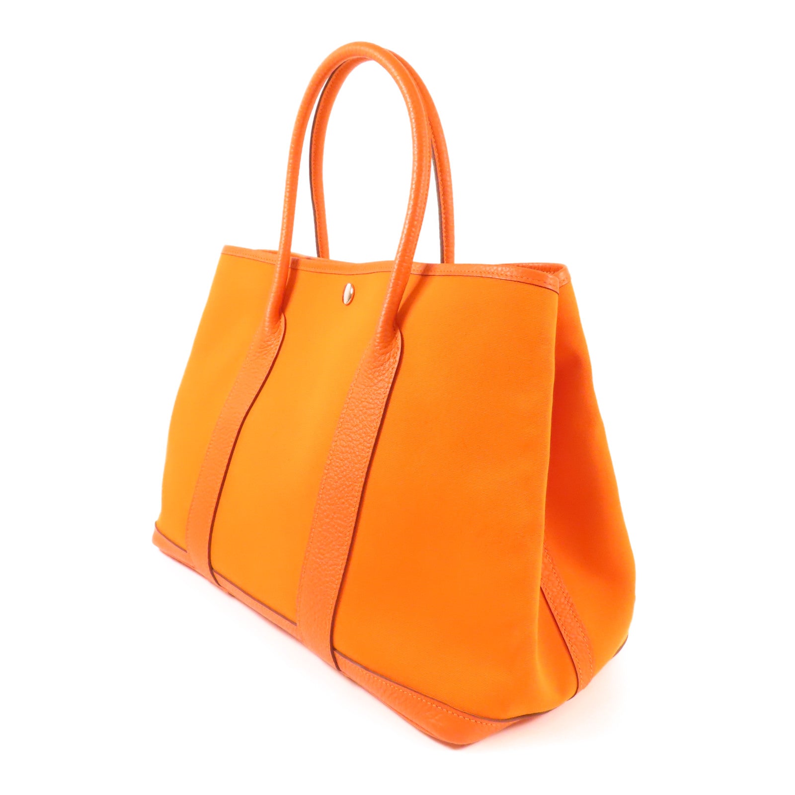 HERMES 帆布Garden Party銀扣手挽袋Orange