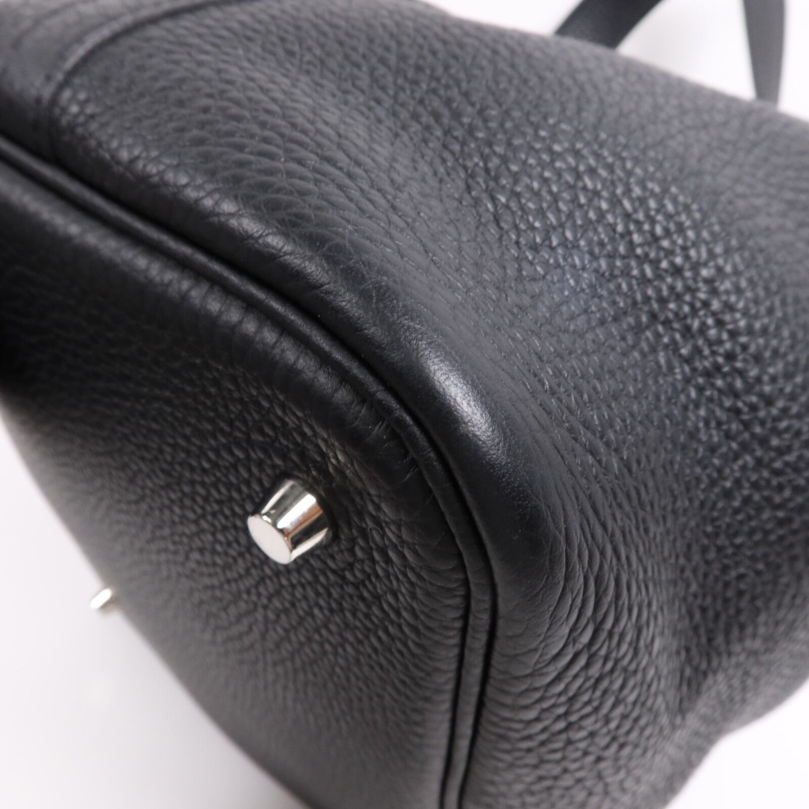 HERMES Clemence皮革Picotin MM銀扣手挽袋Noir