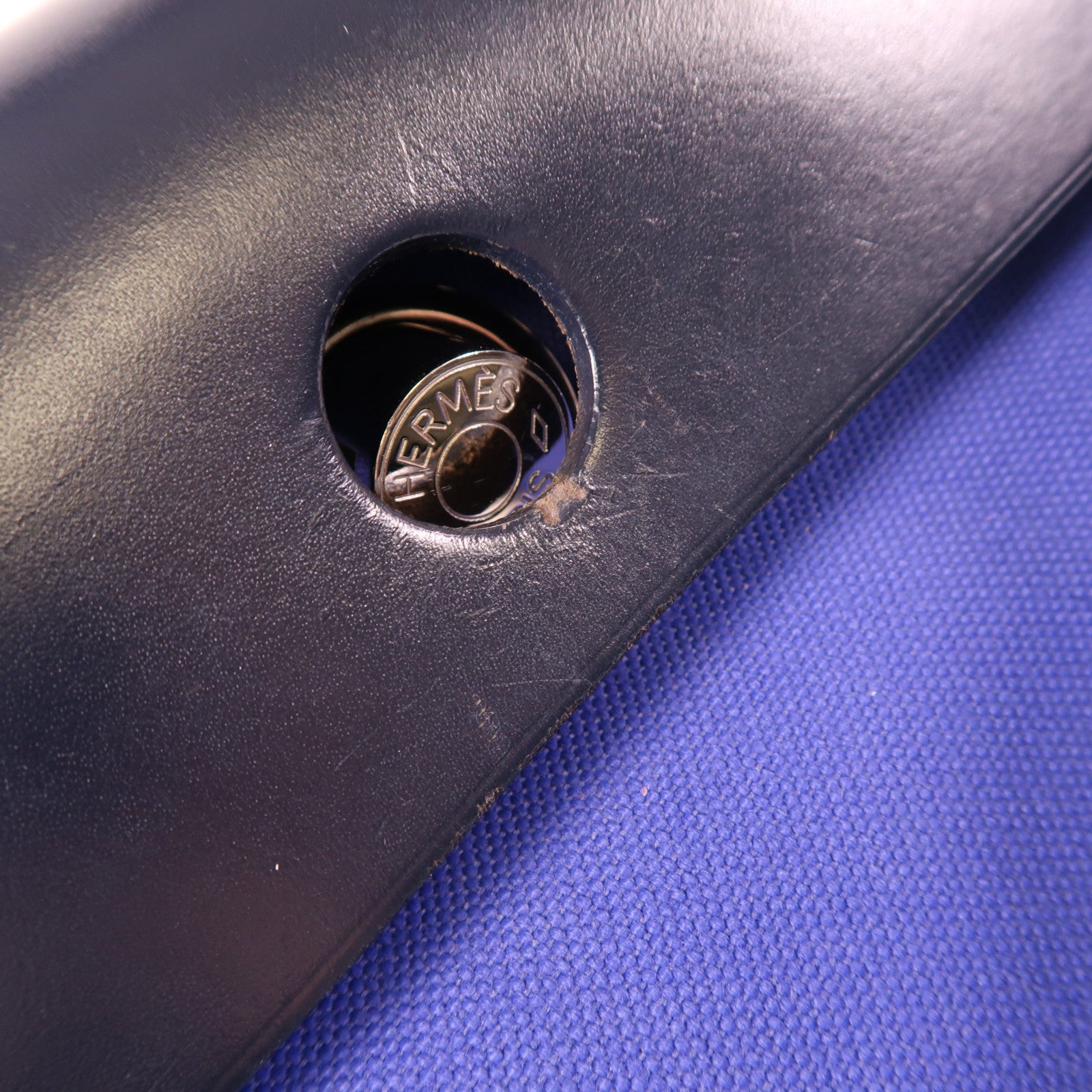 HERMES 帆布Herbag PM銀扣手挽肩背兩用袋Bleu Electrique