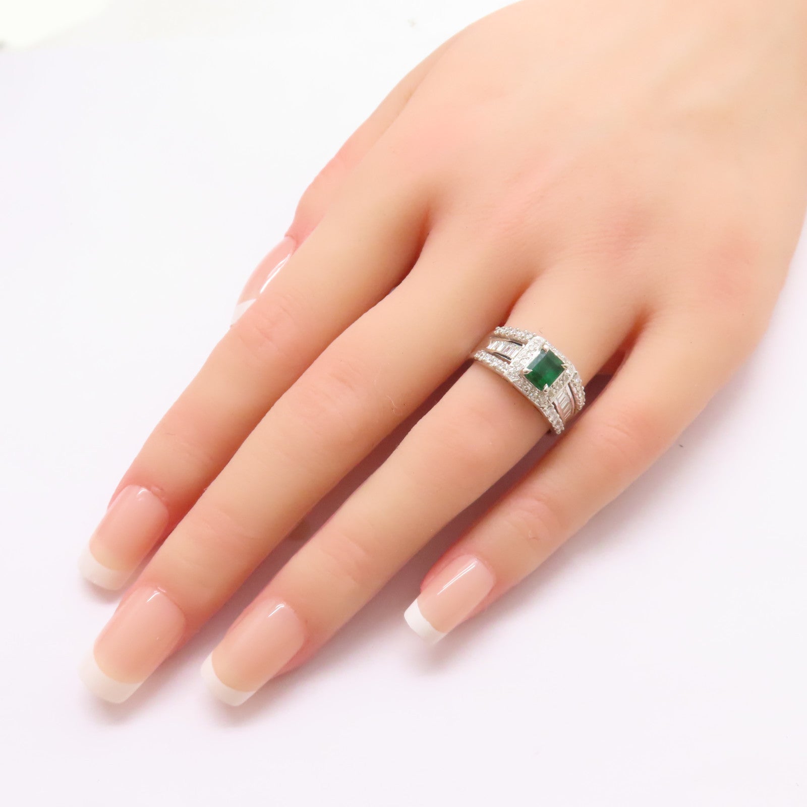 JEWELRY PT900鉑金Emerald/Diamond Ring 0.76ct綠寶石/0.71ct鑽石戒指US#6