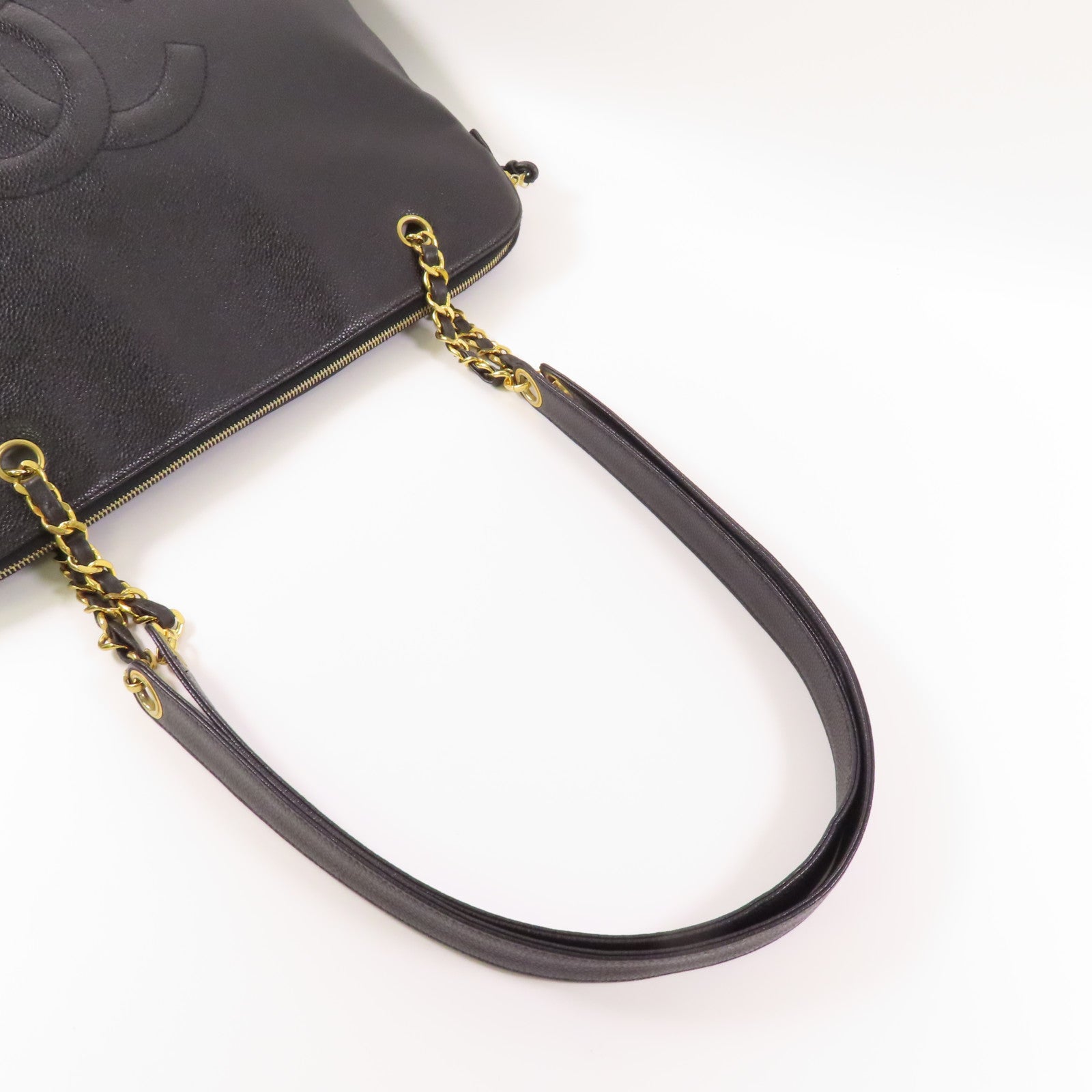 CHANEL 牛皮皮革Vintage Chain Shoulder Tote金扣鏈帶肩背袋/手挽袋