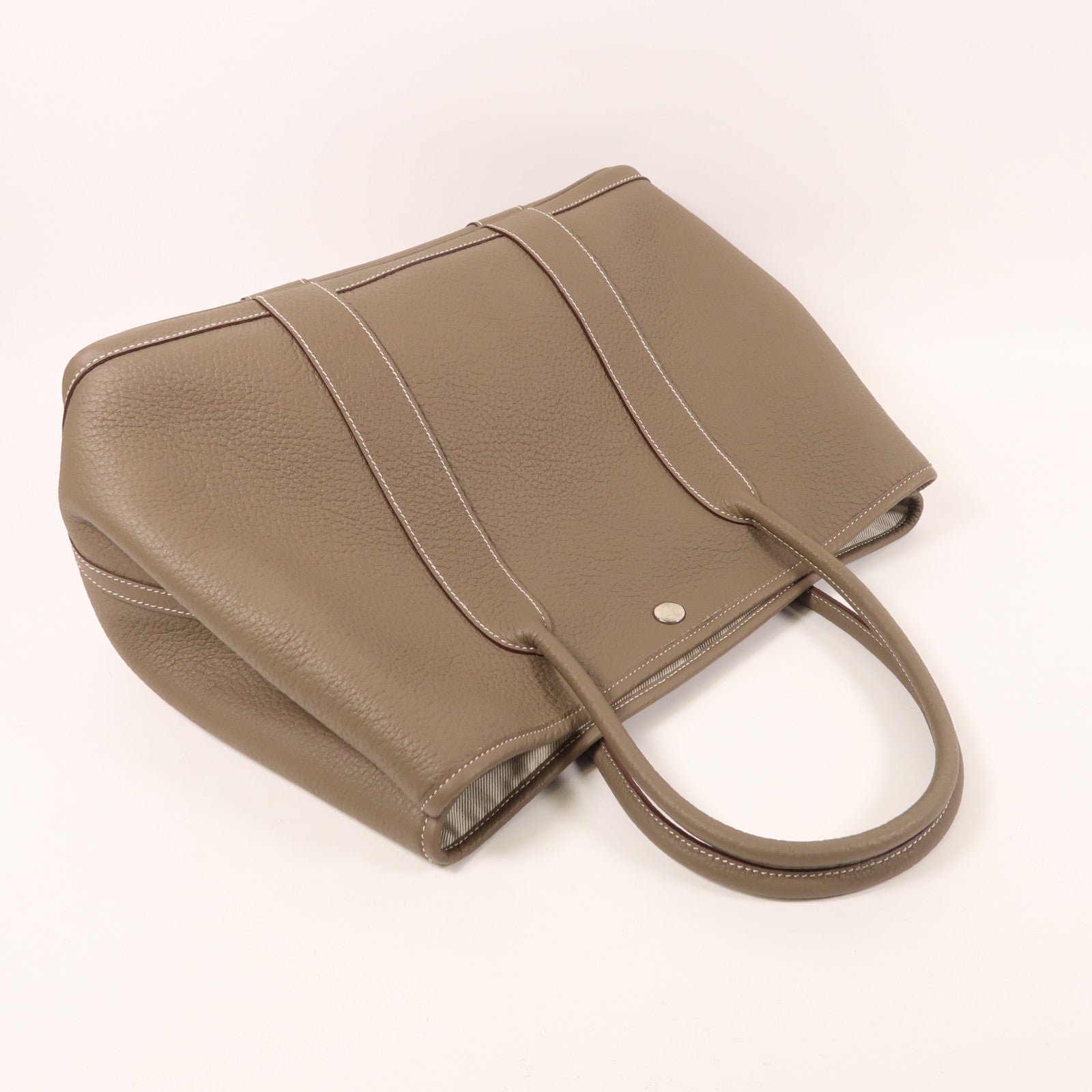 HERMES Negonda皮革Garden Party PM銀扣手挽袋Etoupe