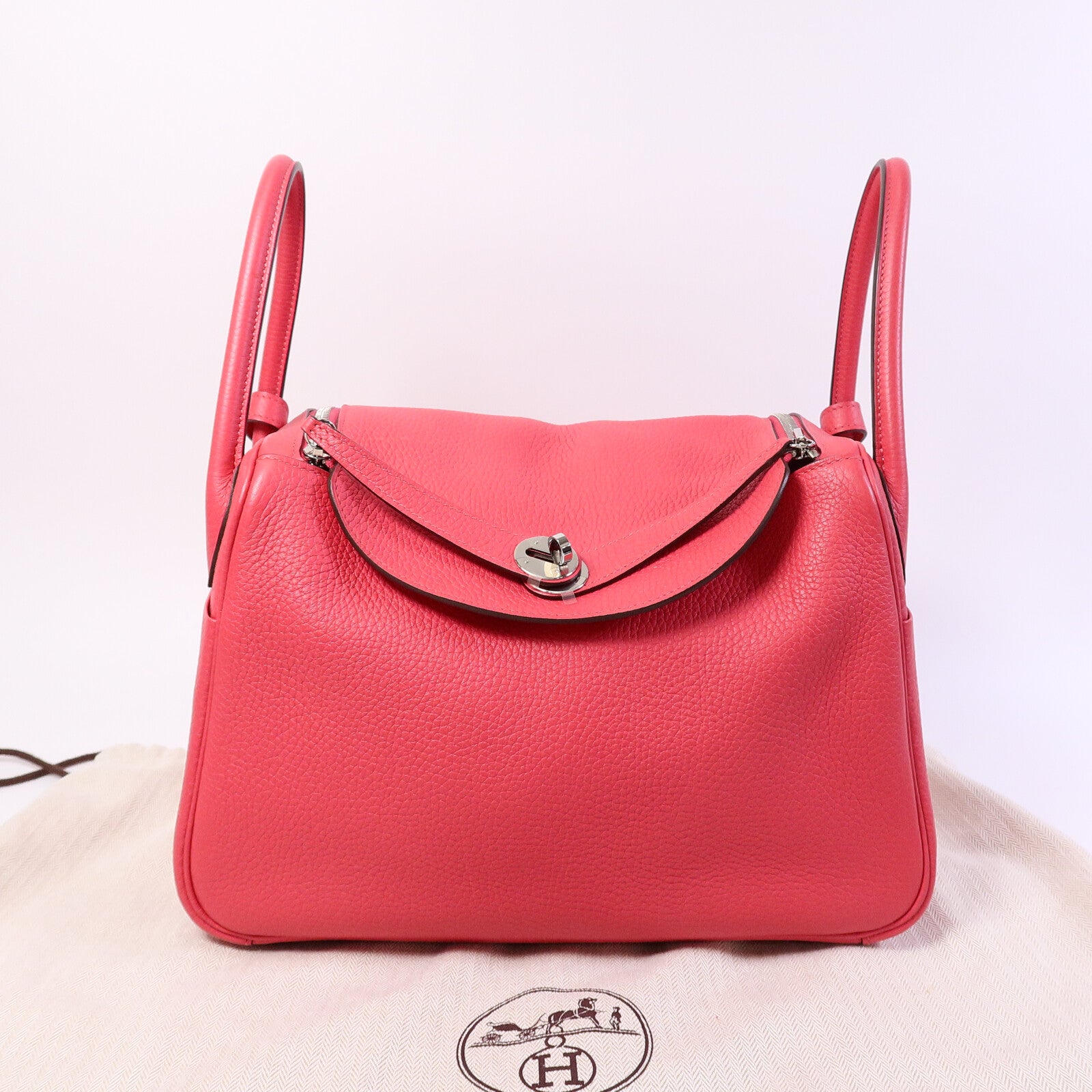 HERMES Clemence皮革Lindy 30肩背袋Rose Extreme
