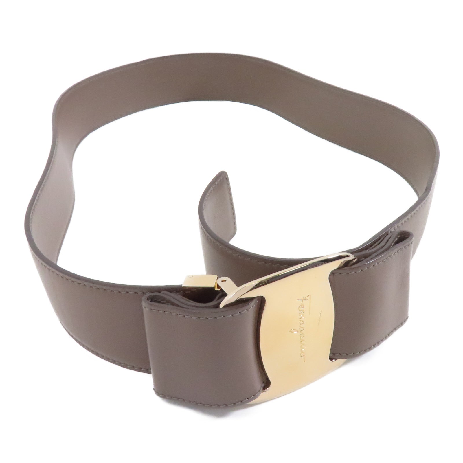 Salvatore Ferragamo 牛皮皮革Belt 80cm金扣皮帶米灰色