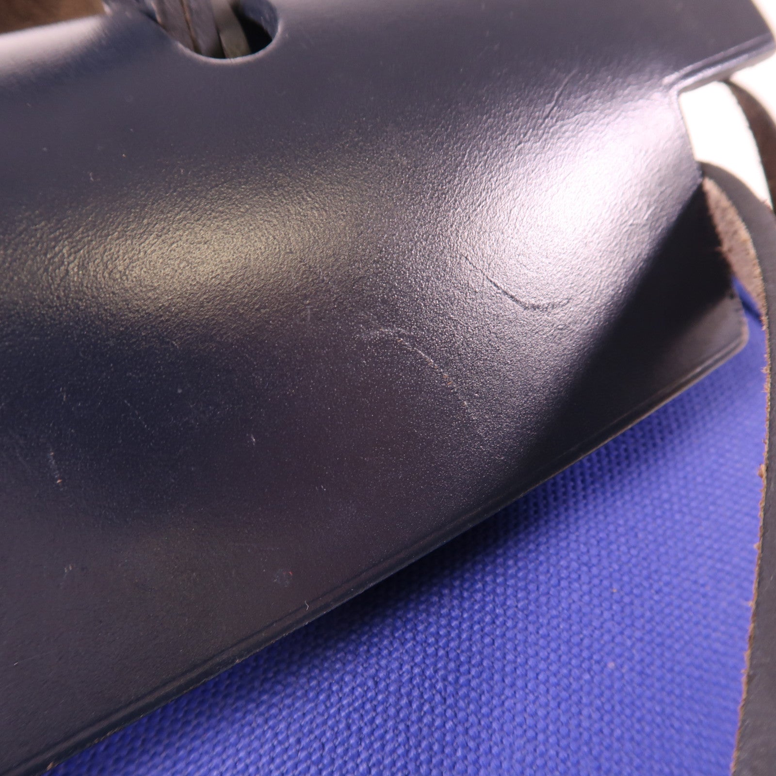 HERMES 帆布Herbag PM銀扣手挽肩背兩用袋Bleu Electrique