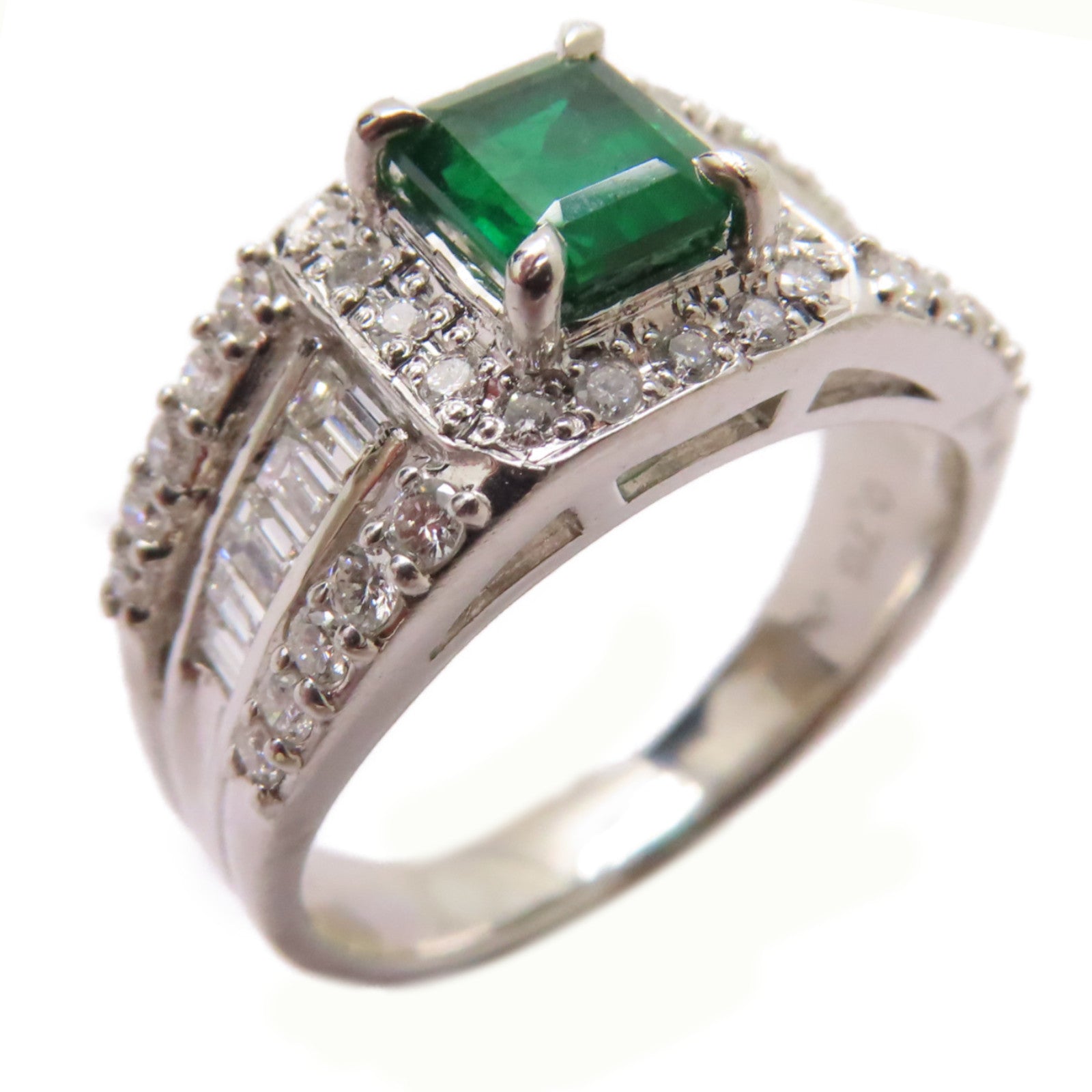 JEWELRY PT900鉑金Emerald/Diamond Ring 0.76ct綠寶石/0.71ct鑽石戒指US#6