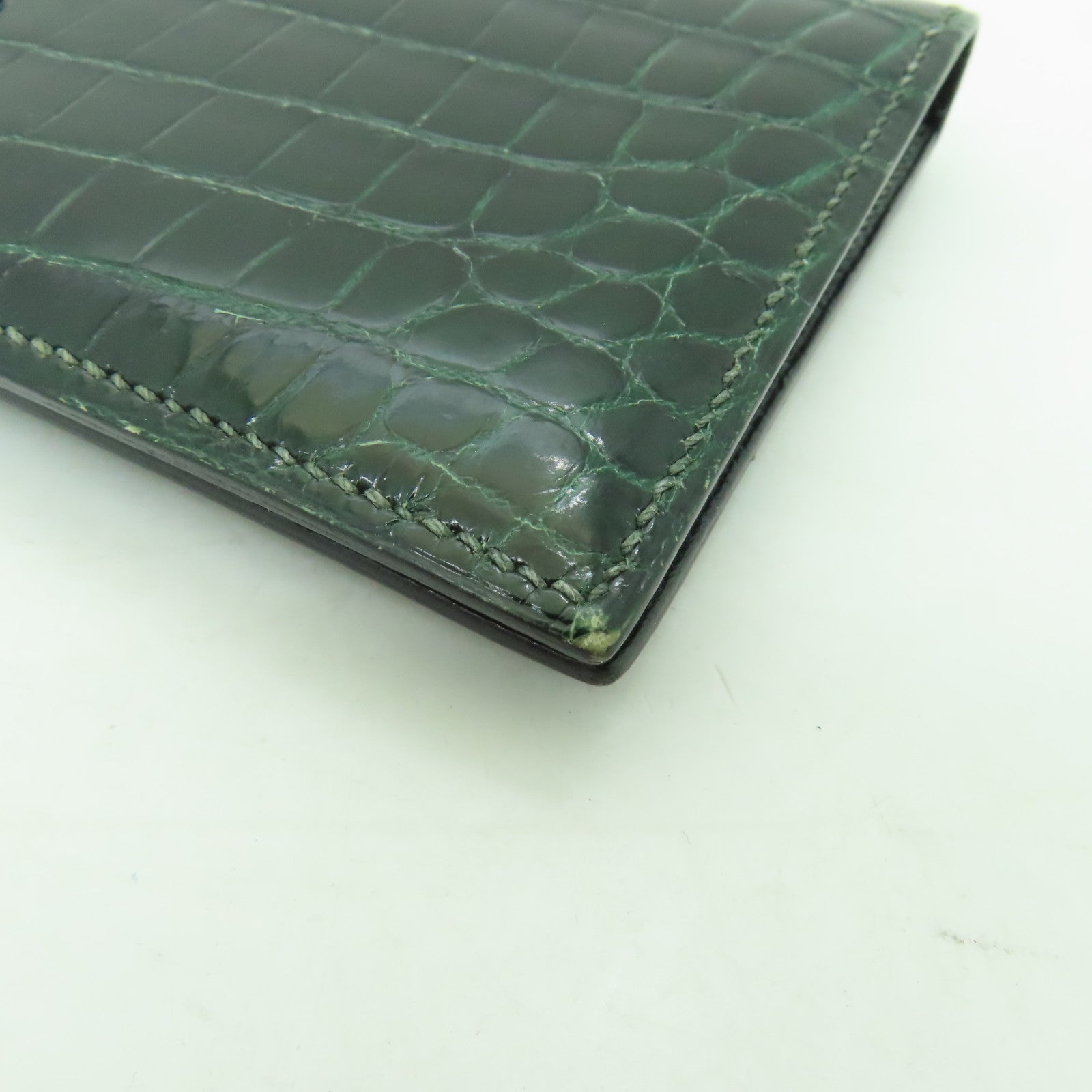 HERMES 【激減優惠】鱷魚皮革Bearn Wallet金扣長錢包Vert Emerald綠色
