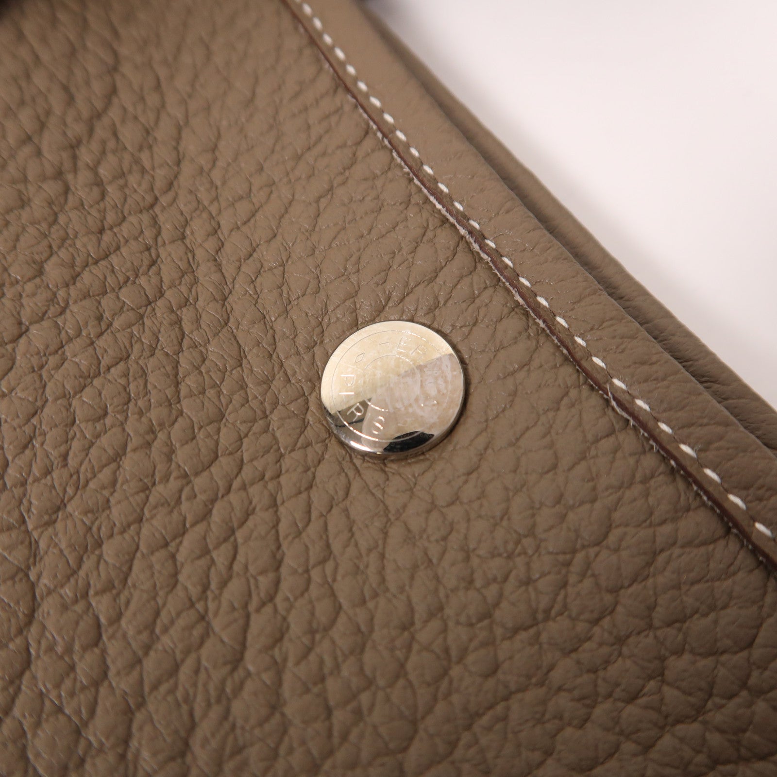 HERMES Negonda皮革Garden Party PM銀扣手挽袋Etoupe