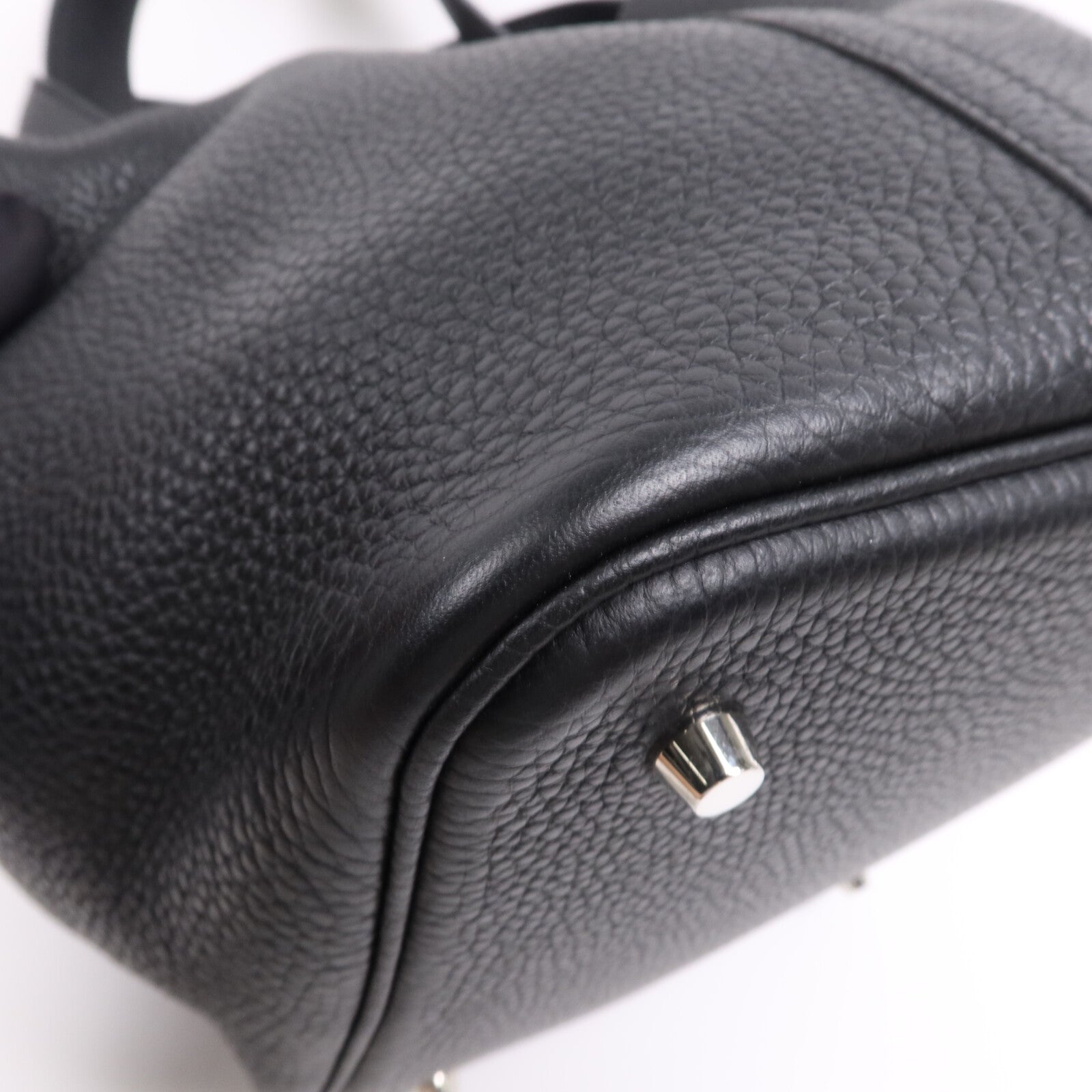 HERMES Clemence皮革Picotin MM銀扣手挽袋Noir