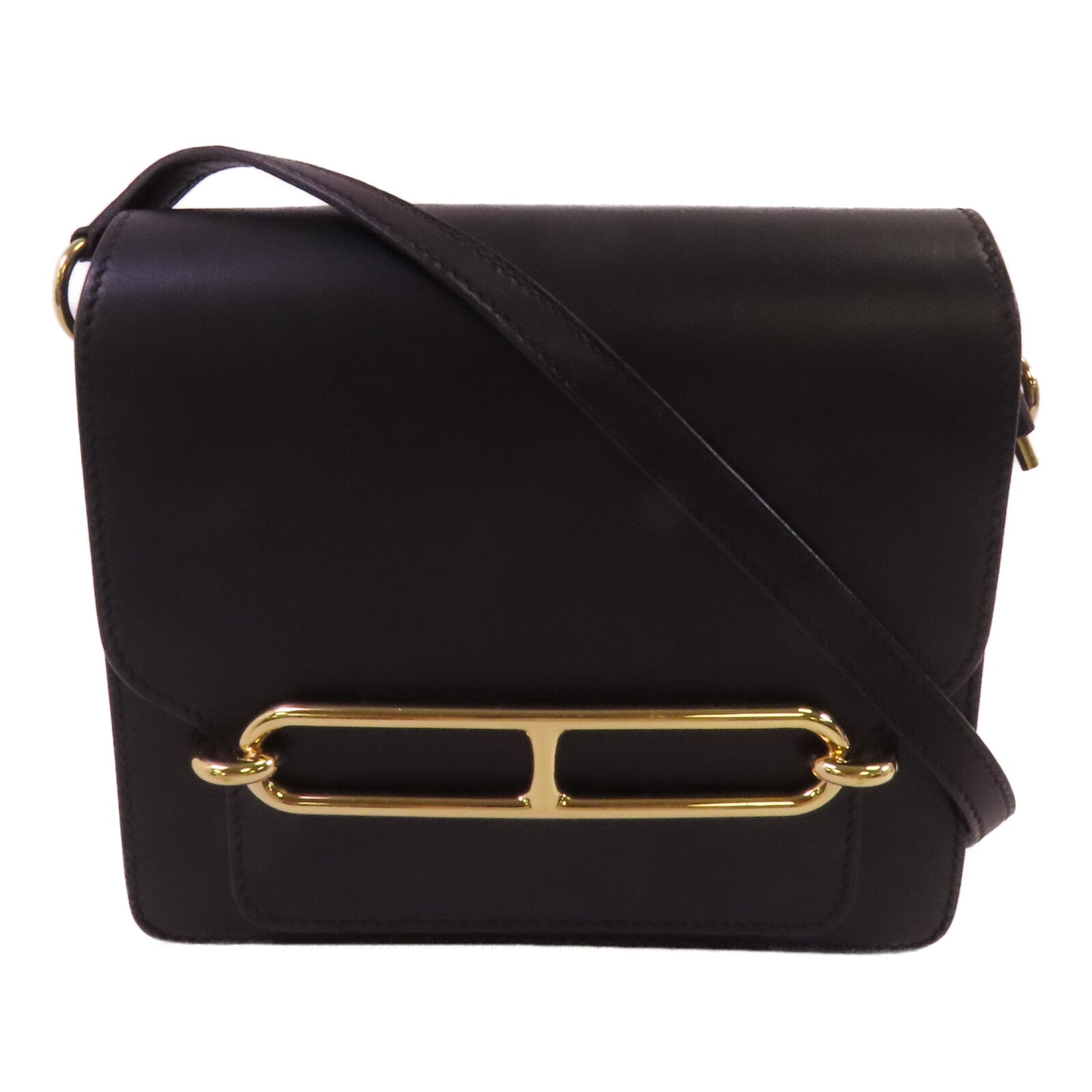 HERMES Allegro皮革Roulis Mini金扣肩背袋Noir