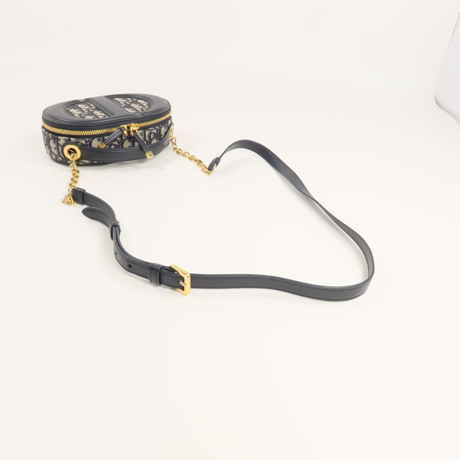Dior 帆布/皮革CD Signature Oval Camera金扣手挽肩背兩用袋