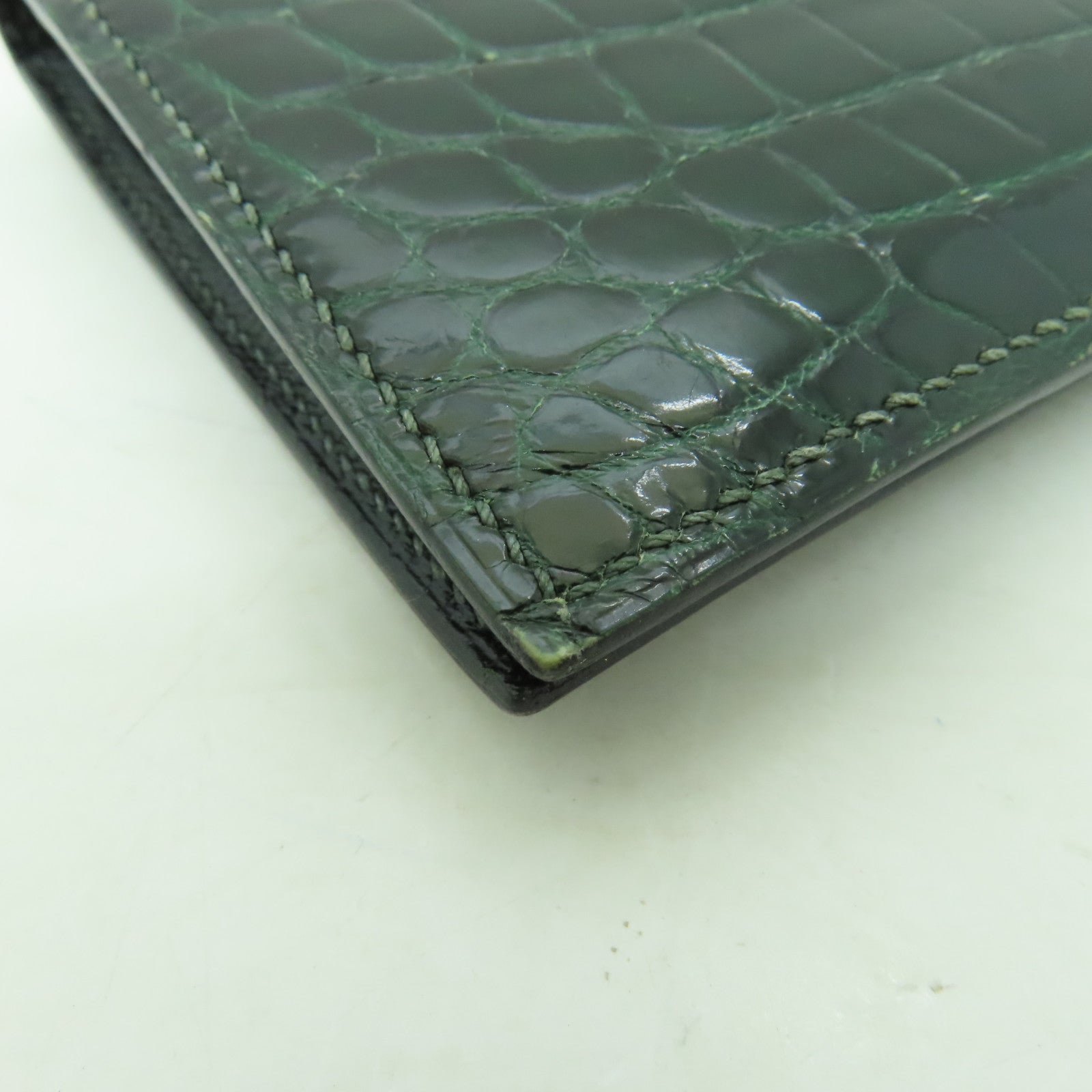 HERMES 【激減優惠】鱷魚皮革Bearn Wallet金扣長錢包Vert Emerald綠色