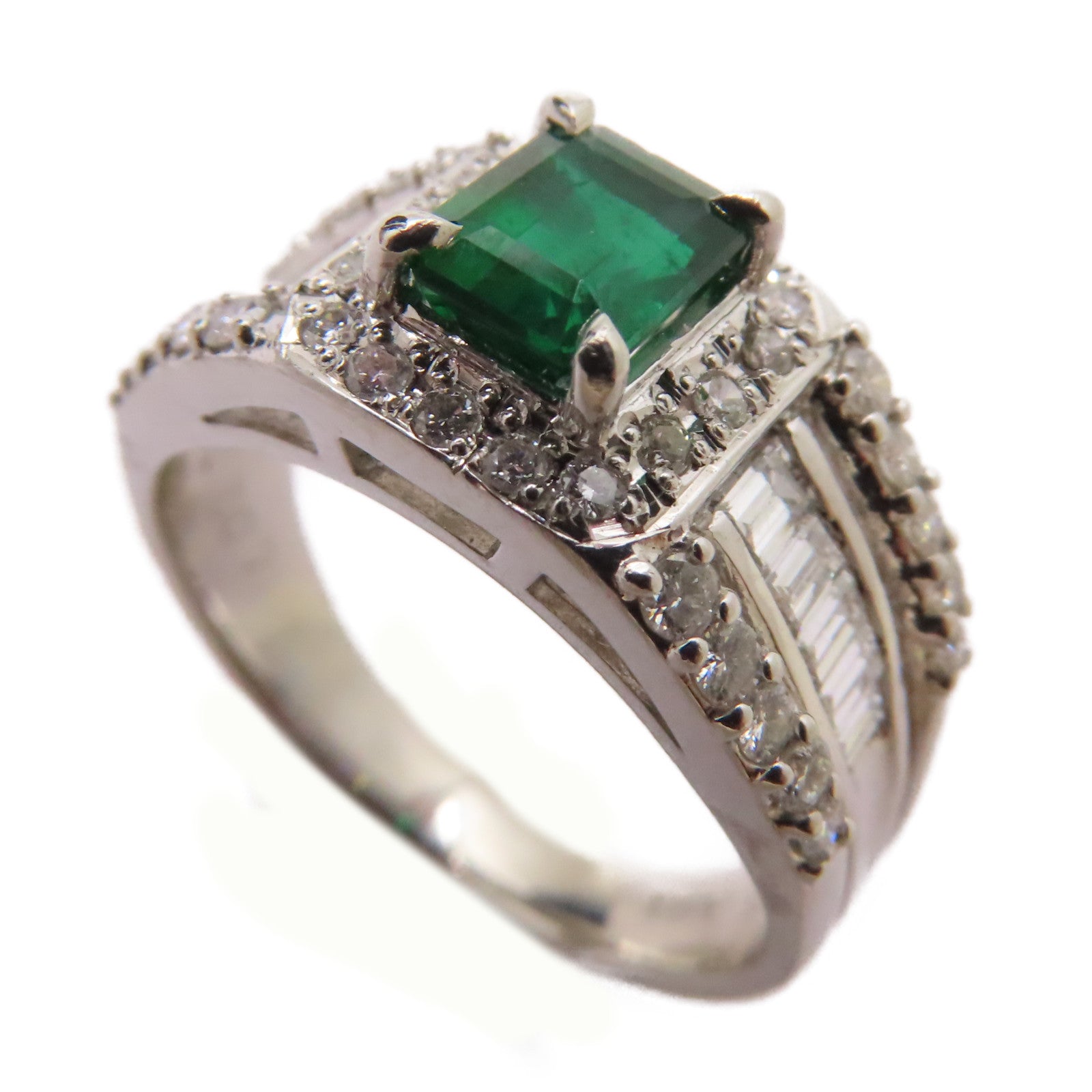 JEWELRY PT900鉑金Emerald/Diamond Ring 0.76ct綠寶石/0.71ct鑽石戒指US#6