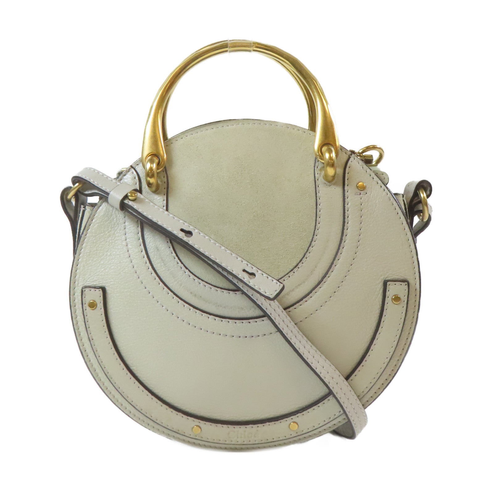 Chloe 牛皮皮革Shoulder Bag金扣肩背袋灰色