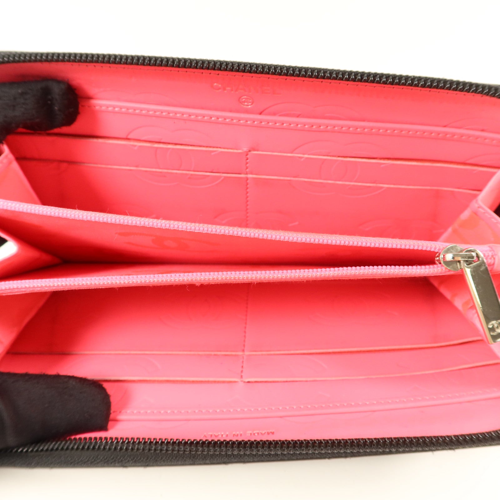 CHANEL 牛皮皮革Cambon Long Round Wallet銀扣長錢包